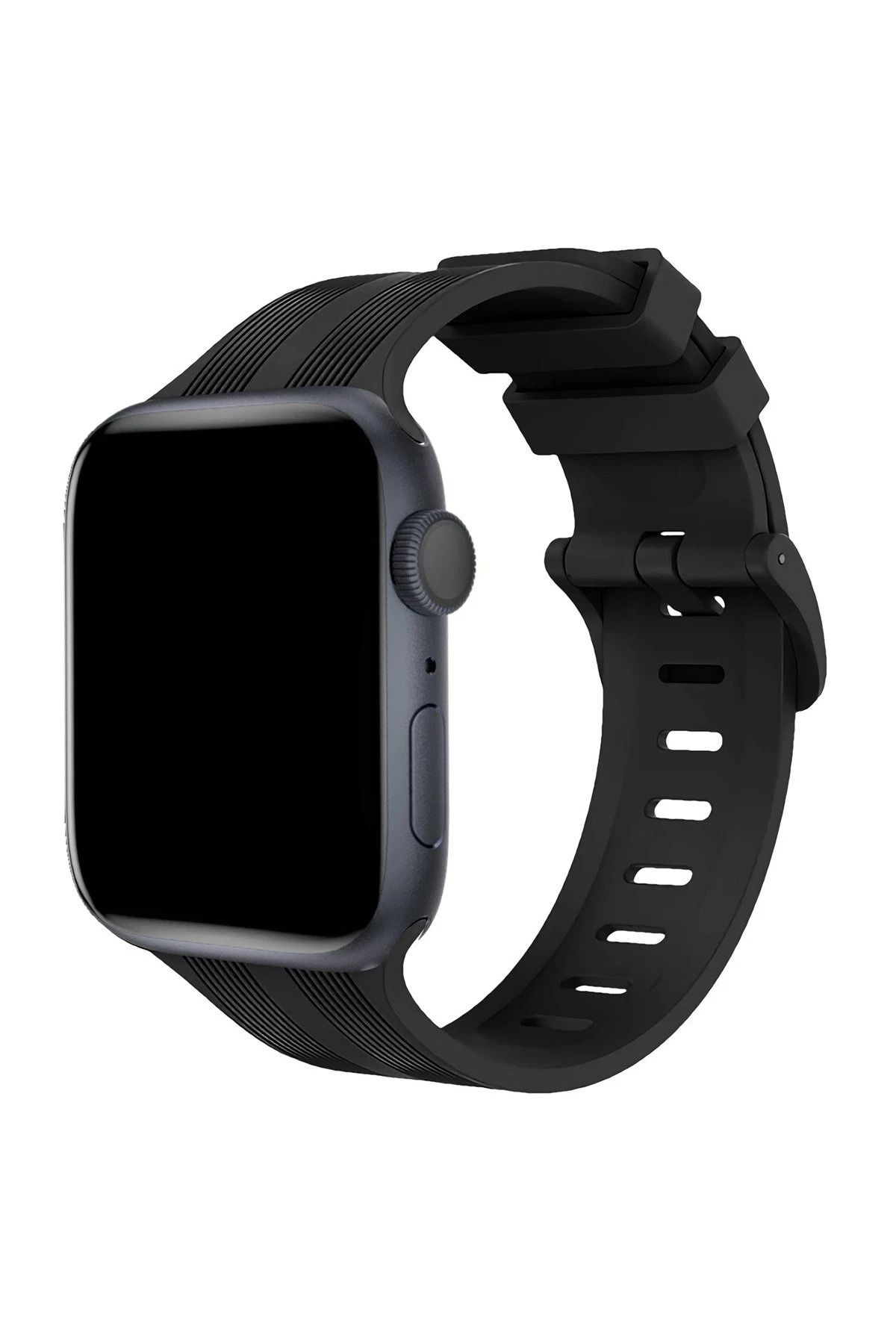 NewFace Apple Watch 42mm KR408 Çizgili Silikon Kordon - Siyah INSLM
