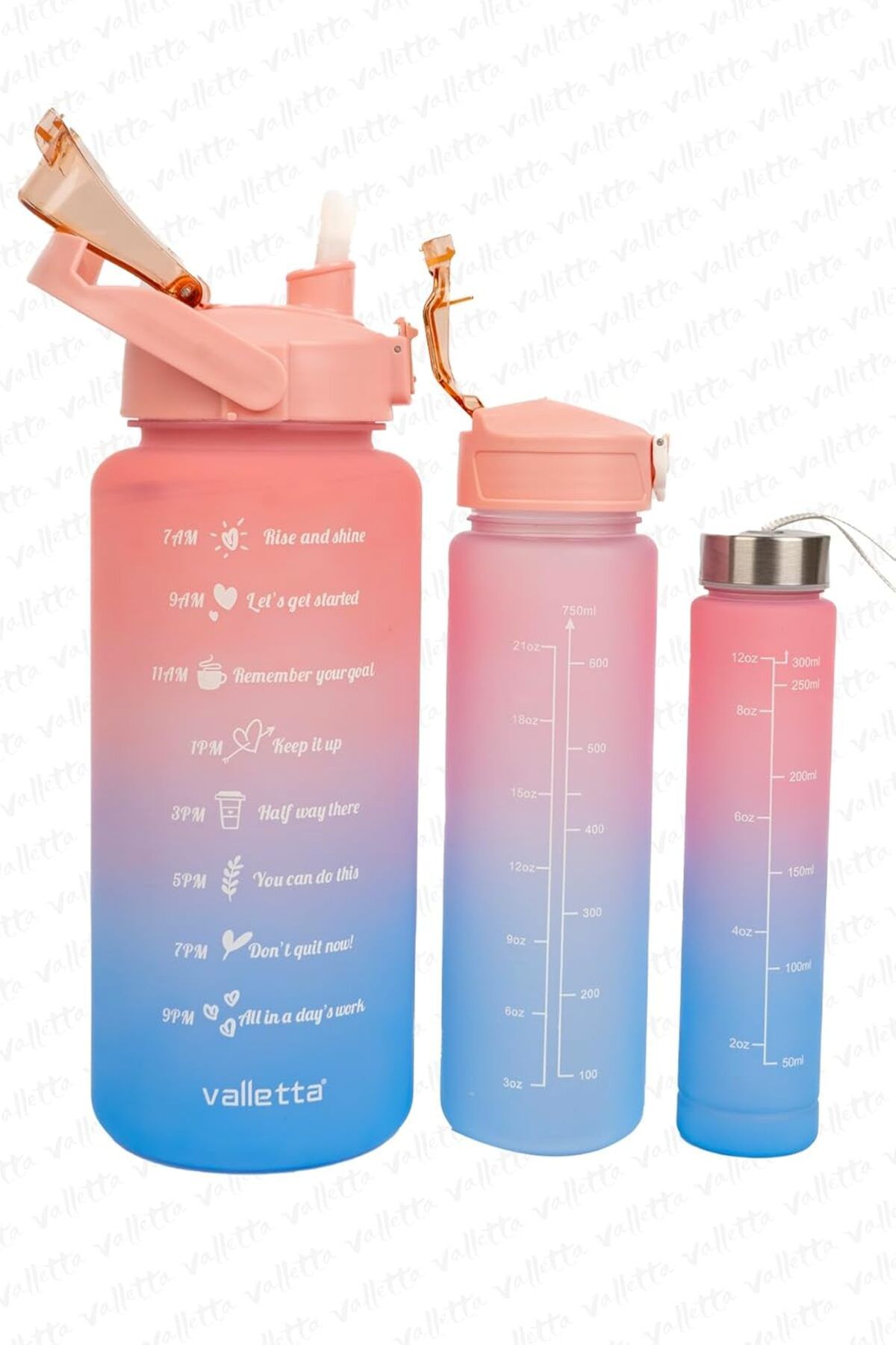 LUXE Eldorado 3Lü Set Bpa Içermez Motivasyonel Su Matarası Pembe-Mavi Su Matarası,Su Şişesi Vlt129