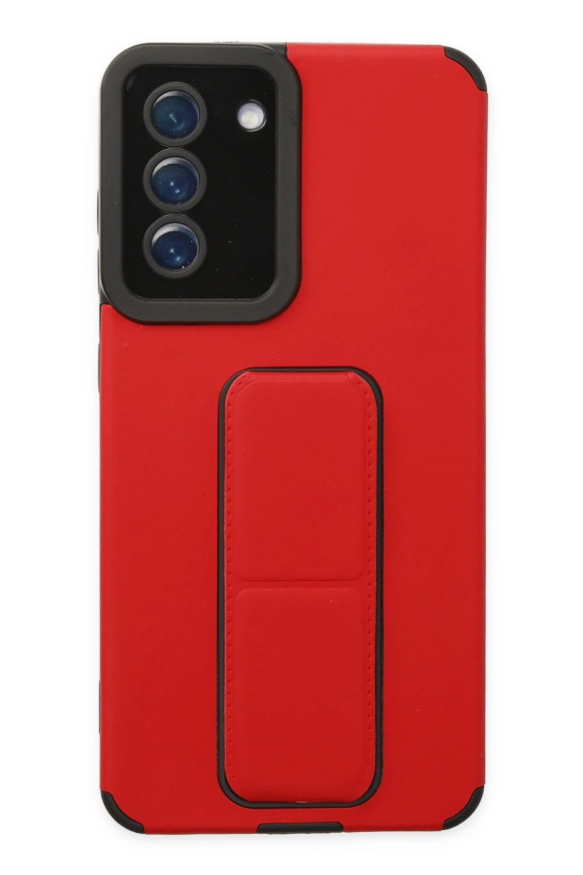NewFace Samsung Galaxy S21 FE Kılıf Mega Standlı Silikon - Kırmızı FERRG