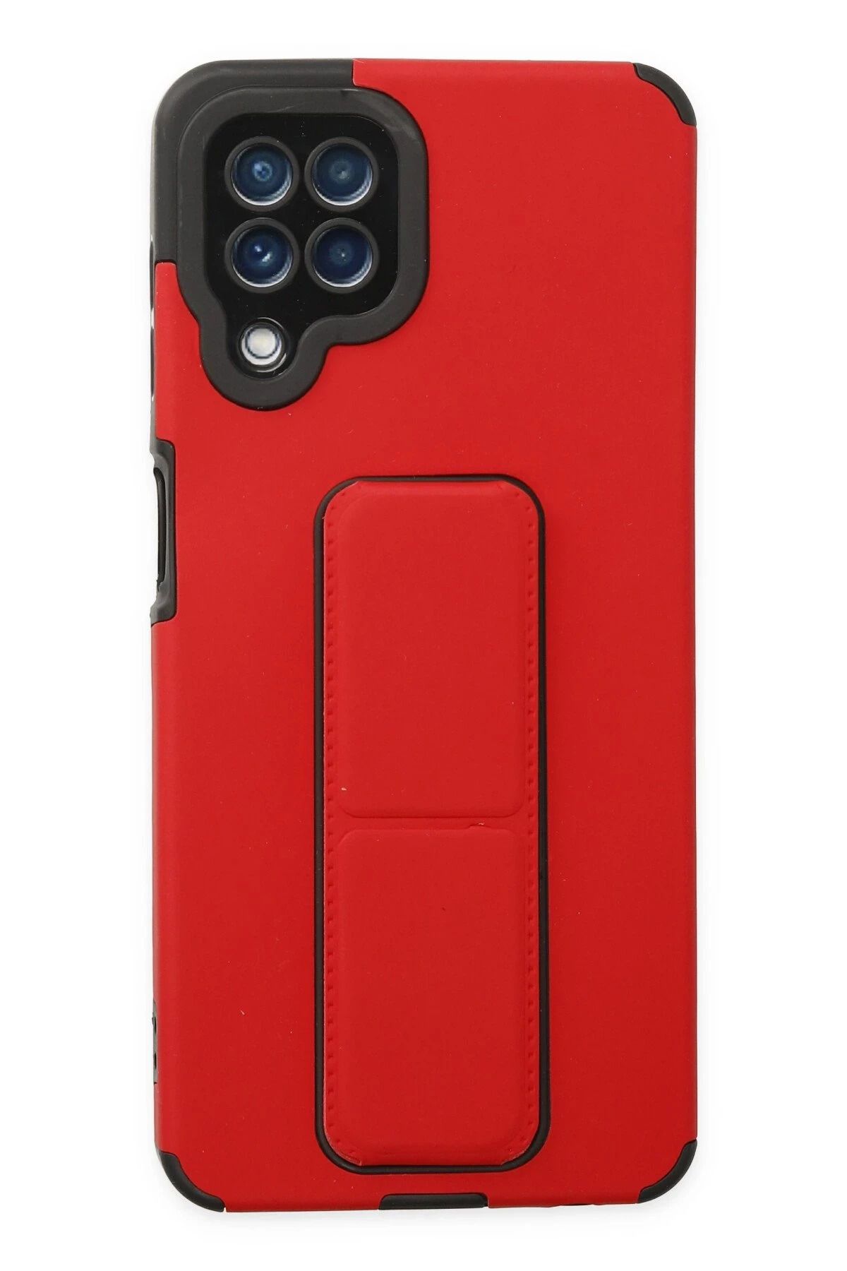 NewFace Samsung Galaxy A22 Kılıf Mega Standlı Silikon - Kırmızı FERRG