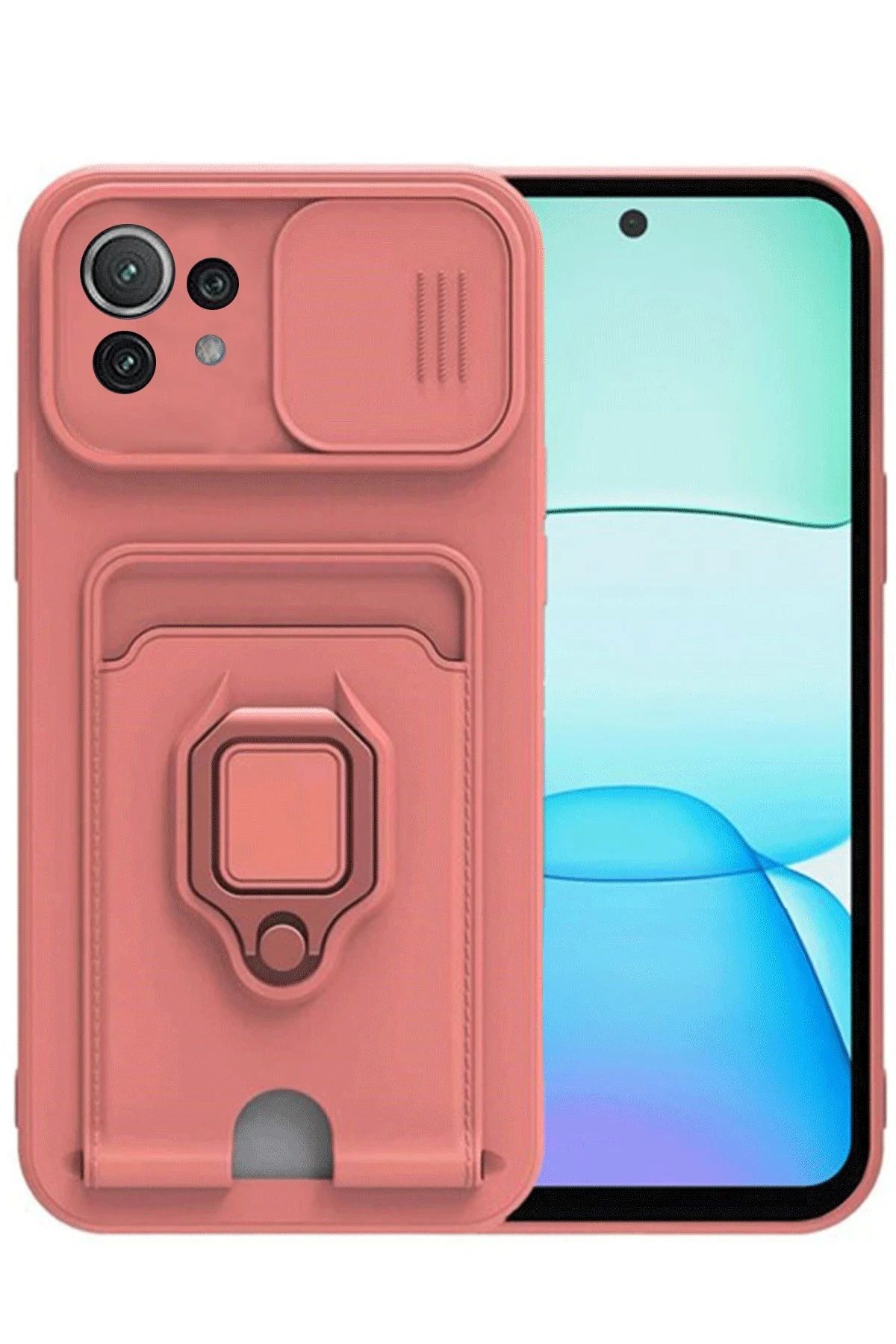 NewFace Xiaomi Mİ 11 Lite Kılıf Zuma Kartvizitli Yüzüklü Silikon - Pembe YNSMR