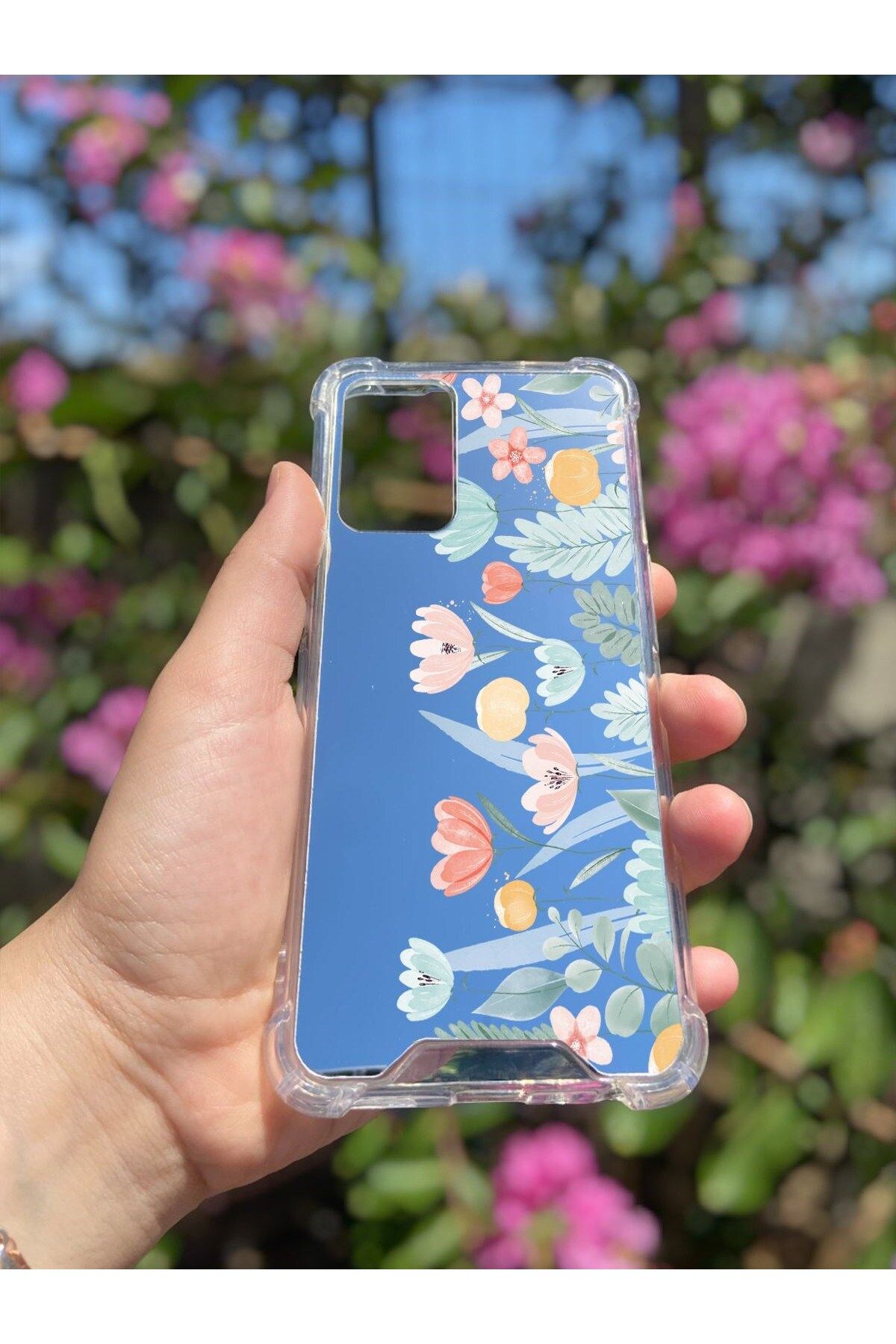 blueb Oppo A54 Uyumlu Aynalı Renkli Lale Desenli Darbe Kamera Korumalı Silikon Telefon Kılıfı