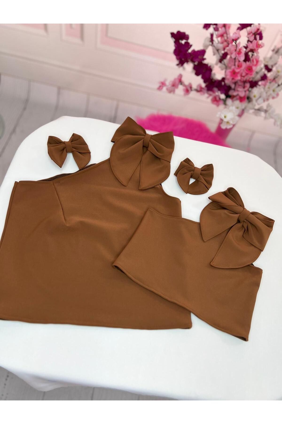 NA ADDESIGN-Mother Daughter Brown Blouse with Bow on the Shoulder (Must Be Added Separately to the Cart, Prices Are Different) 3