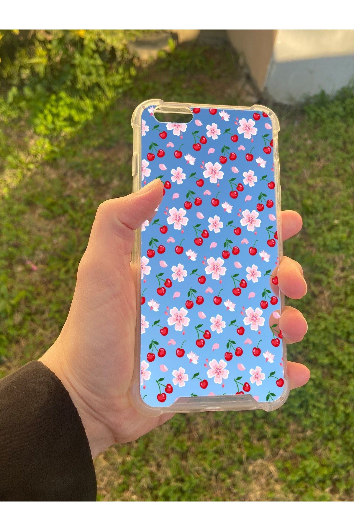 MBB ETİCARET İphone 6 Plus Uyumlu Aynalı Kiraz Desenli Darbe Kamera Korumalı Silikon Telefon Kılıfı