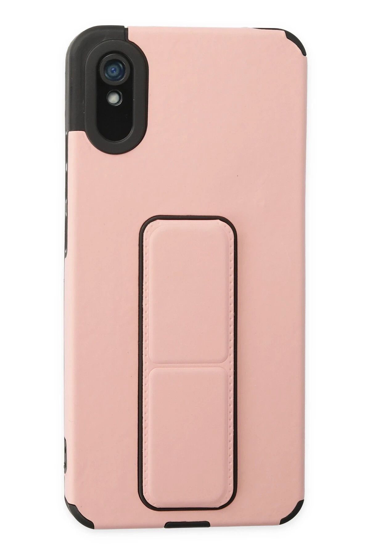 NewFace Xiaomi Redmi 9A Kılıf Mega Standlı Silikon - Pudra FERRG