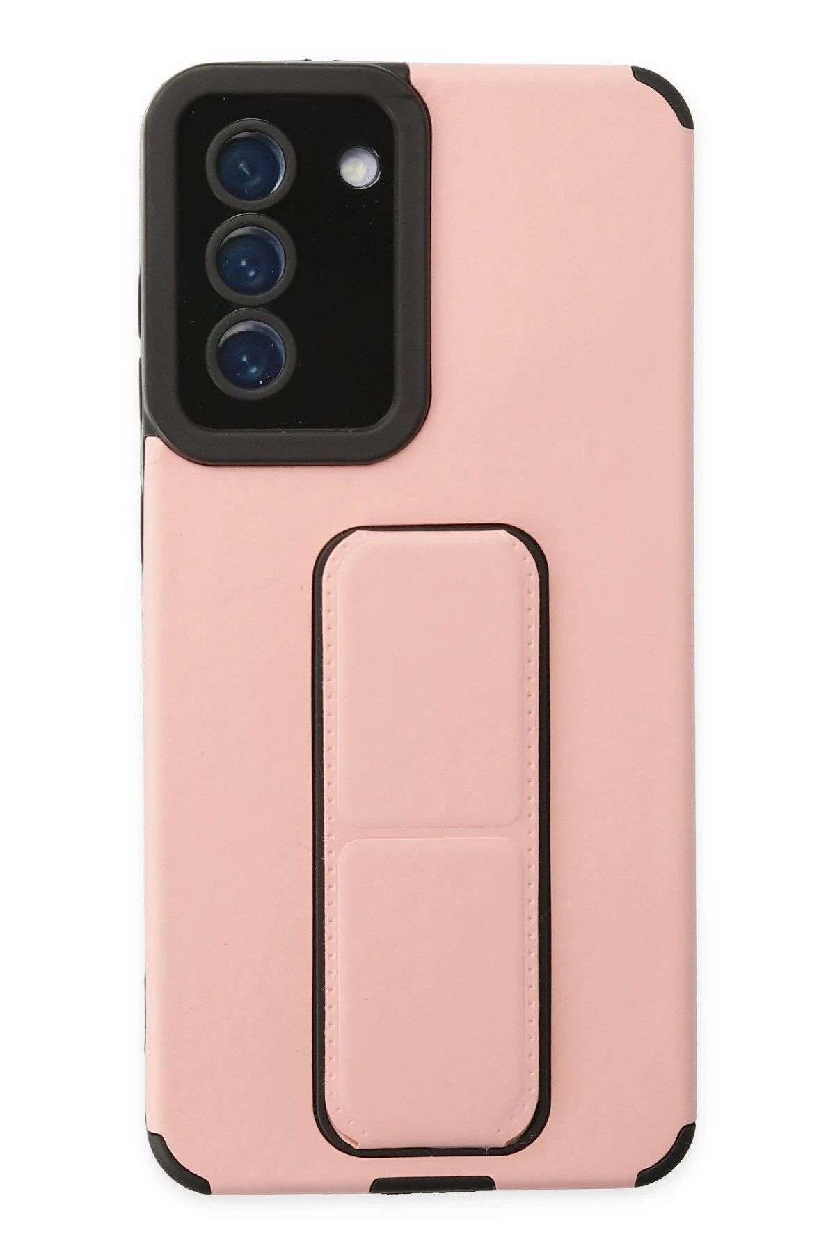 NewFace Samsung Galaxy S21 FE Kılıf Mega Standlı Silikon - Pudra FERRG
