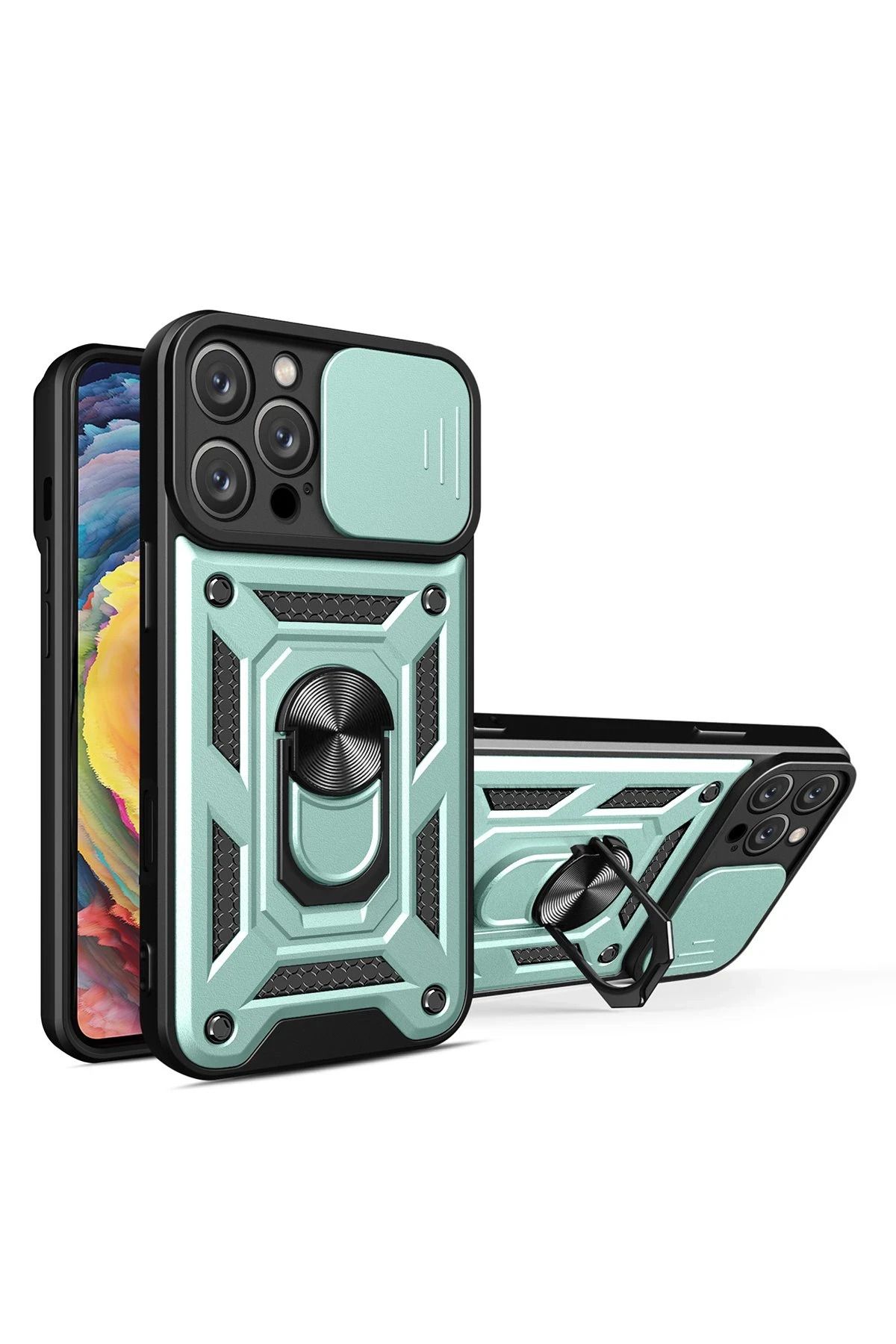 NewFace iPhone 16 Pro Max Kılıf Pars Lens Yüzüklü Silikon - Yeşil YNSMR