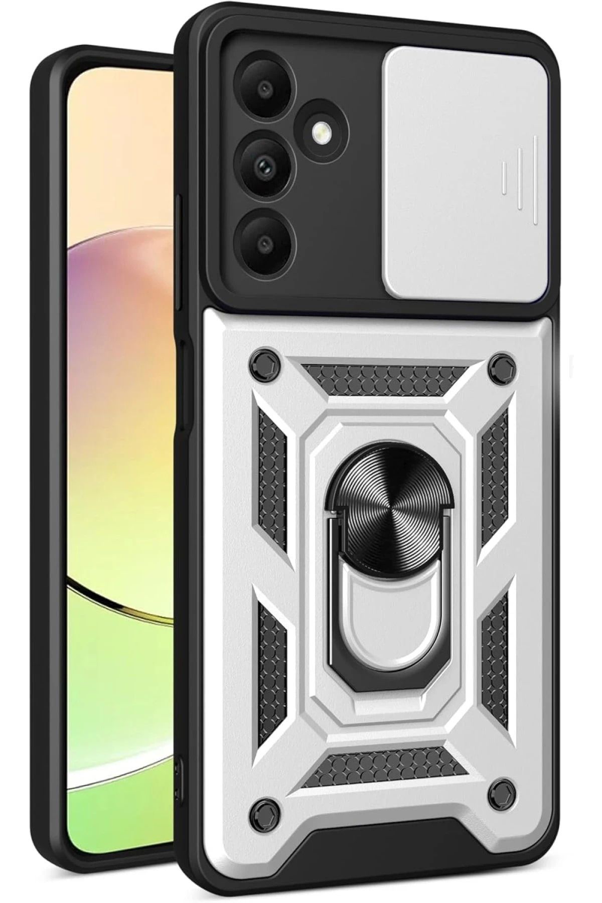 NewFace Samsung Galaxy M15 Kılıf Pars Lens Yüzüklü Silikon - Gümüş YNSMR