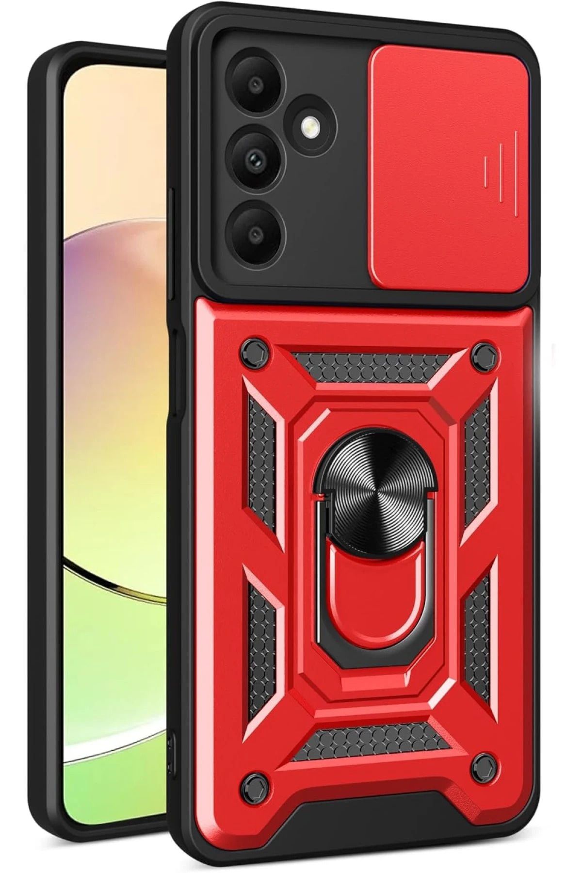 NewFace Samsung Galaxy M15 Kılıf Pars Lens Yüzüklü Silikon - Kırmızı YNSMR