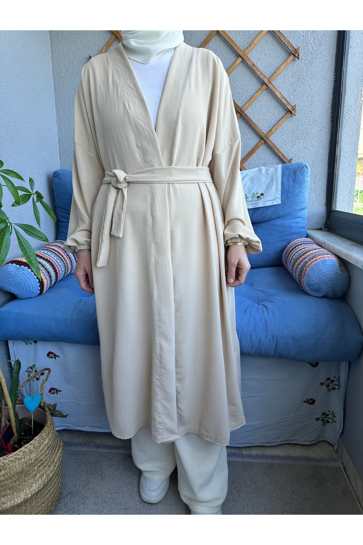 BEHA COLLECTION Yazlık Aerobin Kumaş Kemerli Kimono
