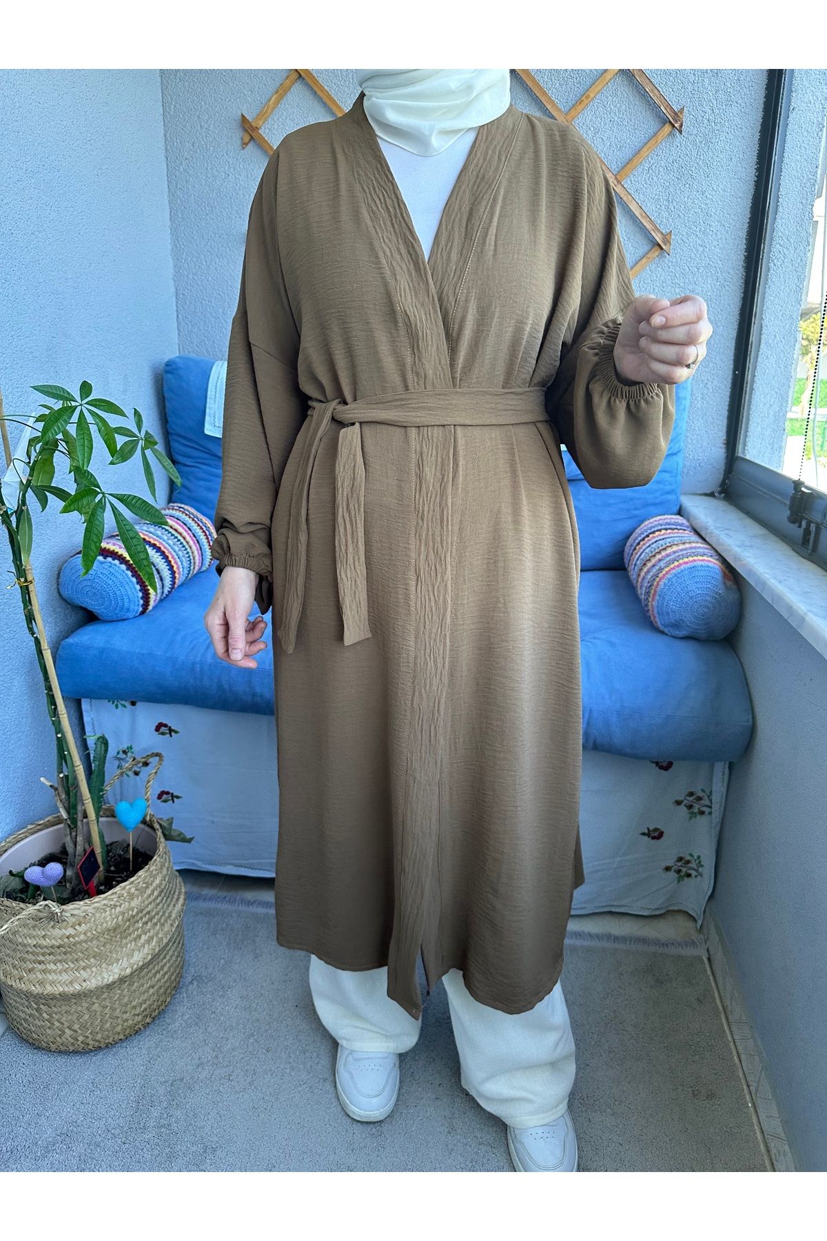 BEHA COLLECTION Yazlık Aerobin Kumaş Kemerli Kimono