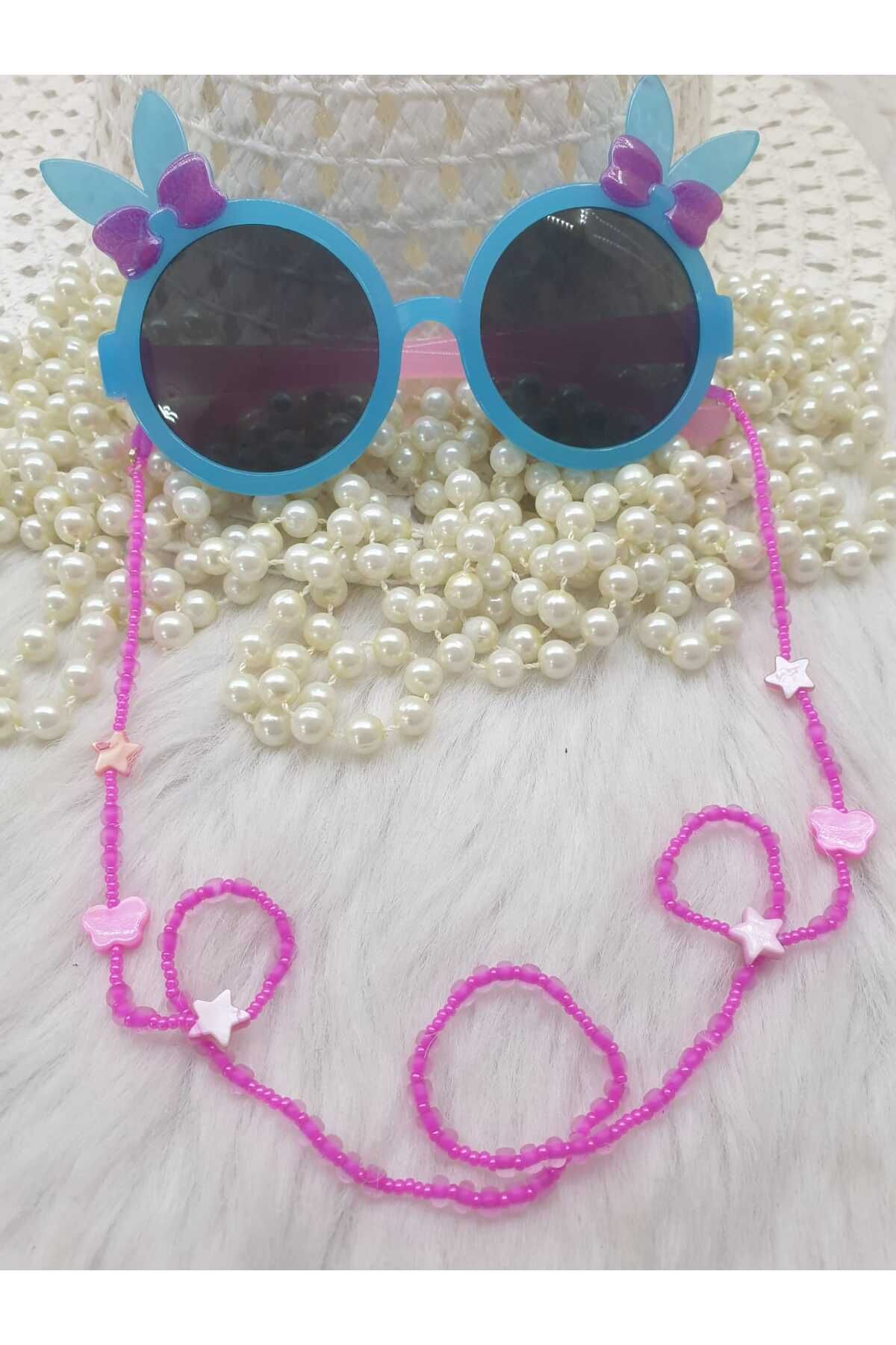 HAPPY HANDMADE Zincir.....pembe Kelebekli Taşlı Çocuk Gözluk Zinciri-çocuk Hediyesi Hediyelik