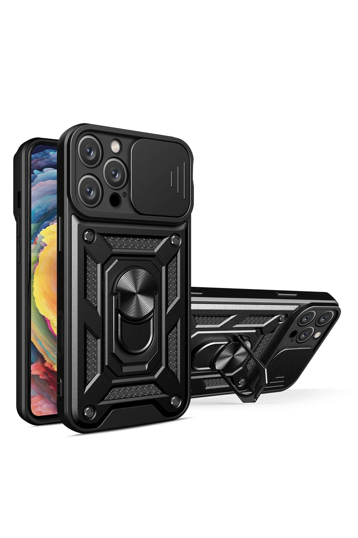 NewFace iPhone 16 Pro Kılıf Pars Lens Yüzüklü Silikon - Siyah BSTMY