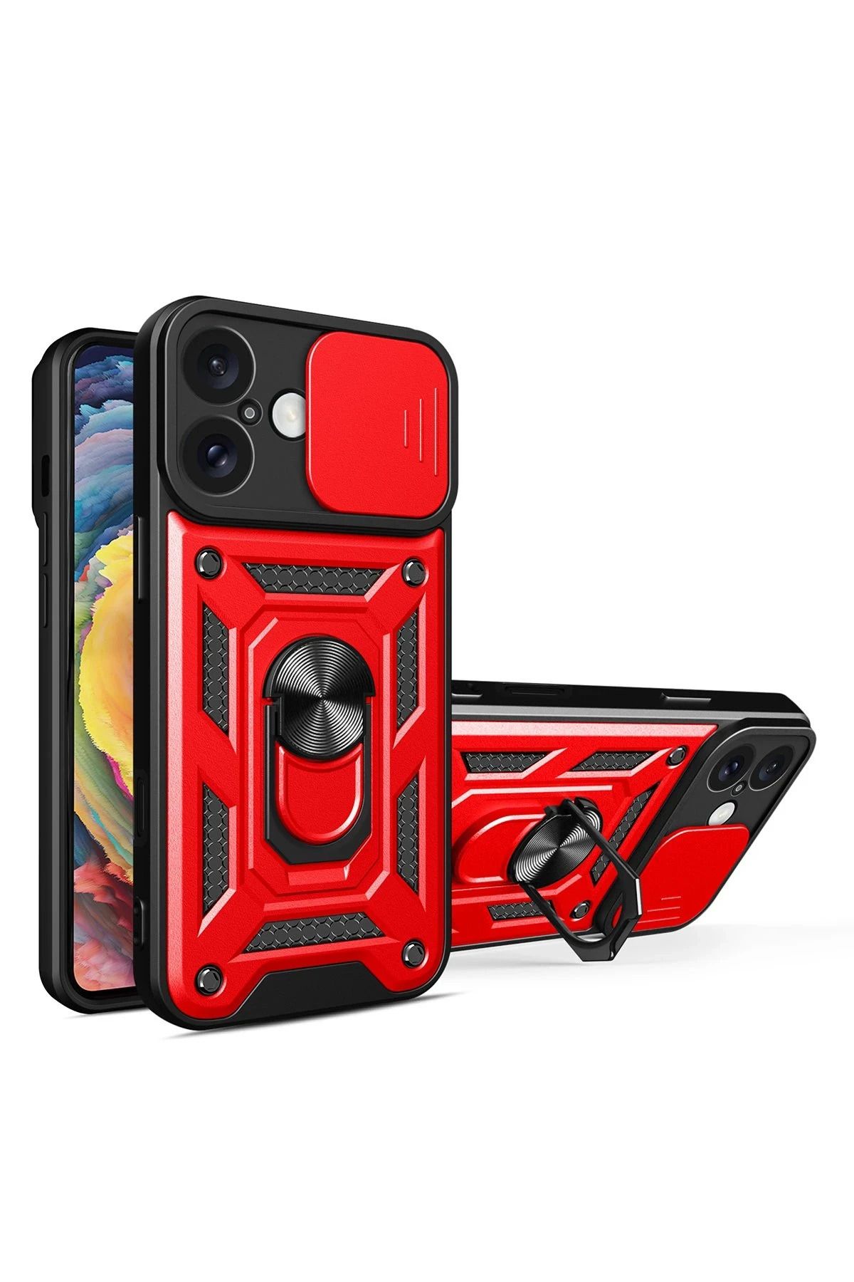NewFace iPhone 16 Kılıf Pars Lens Yüzüklü Silikon - Kırmızı BSTMY