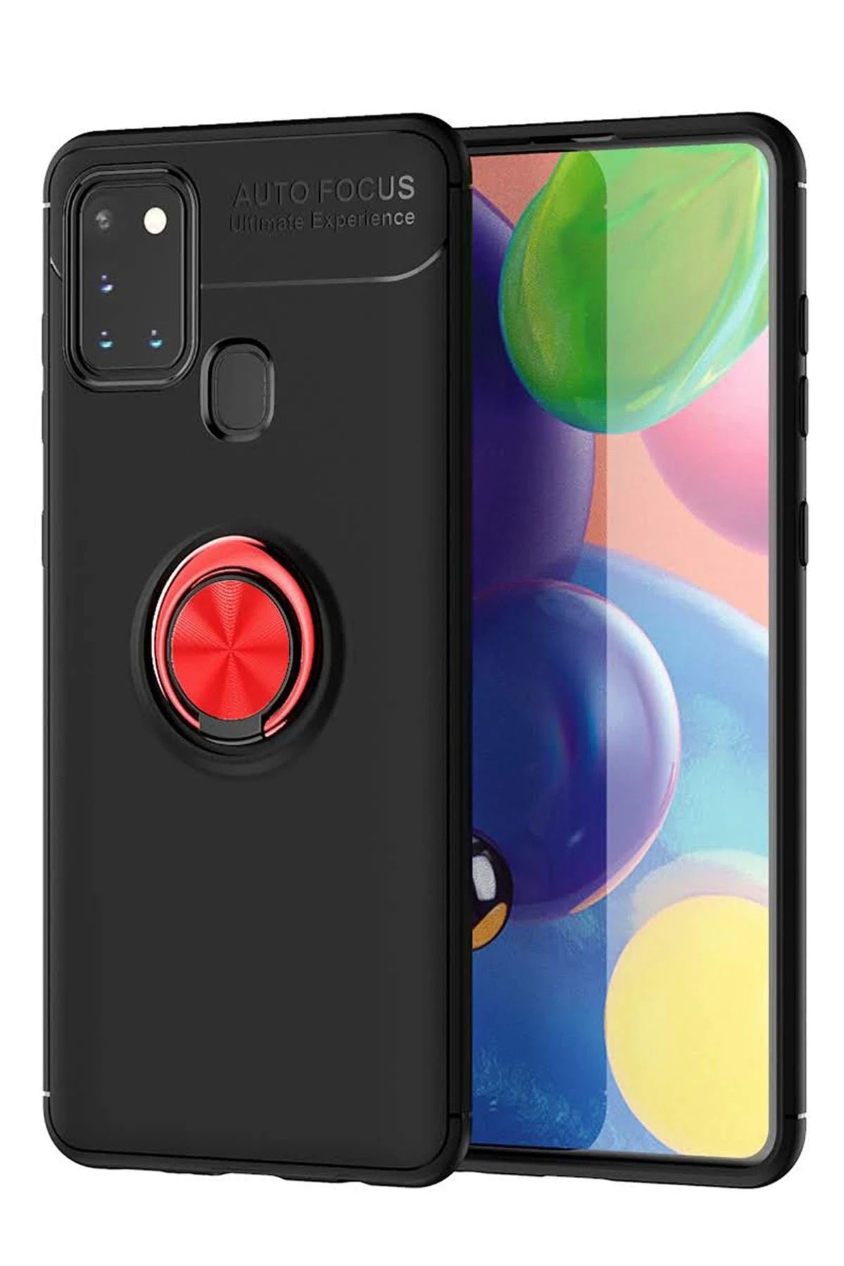 NewFace Samsung Galaxy M31 Kılıf Range Yüzüklü Silikon - Siyah-Kırmızı JOJUA
