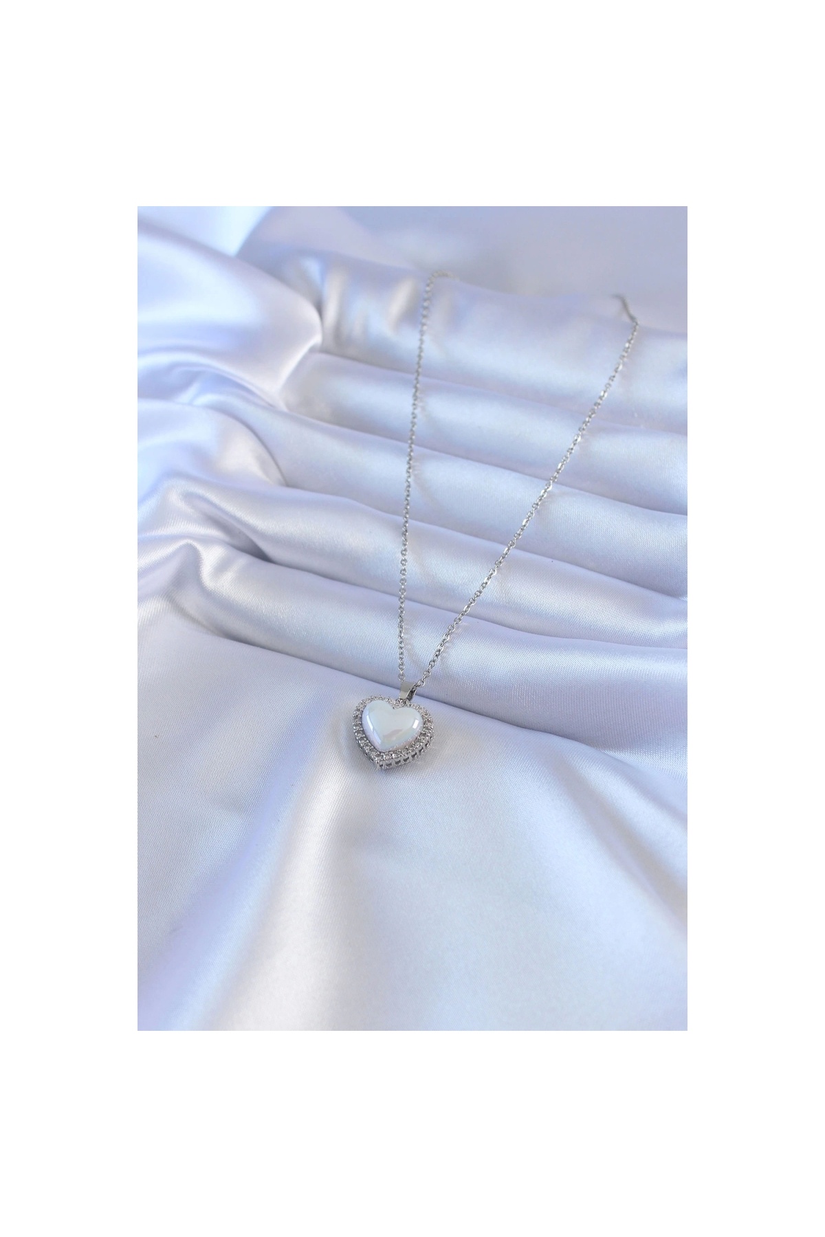 Marsilyan-316L Steel Silver Color Pearl Heart Model Zircon Stone Women's Necklace - Tj-Bko7567 2