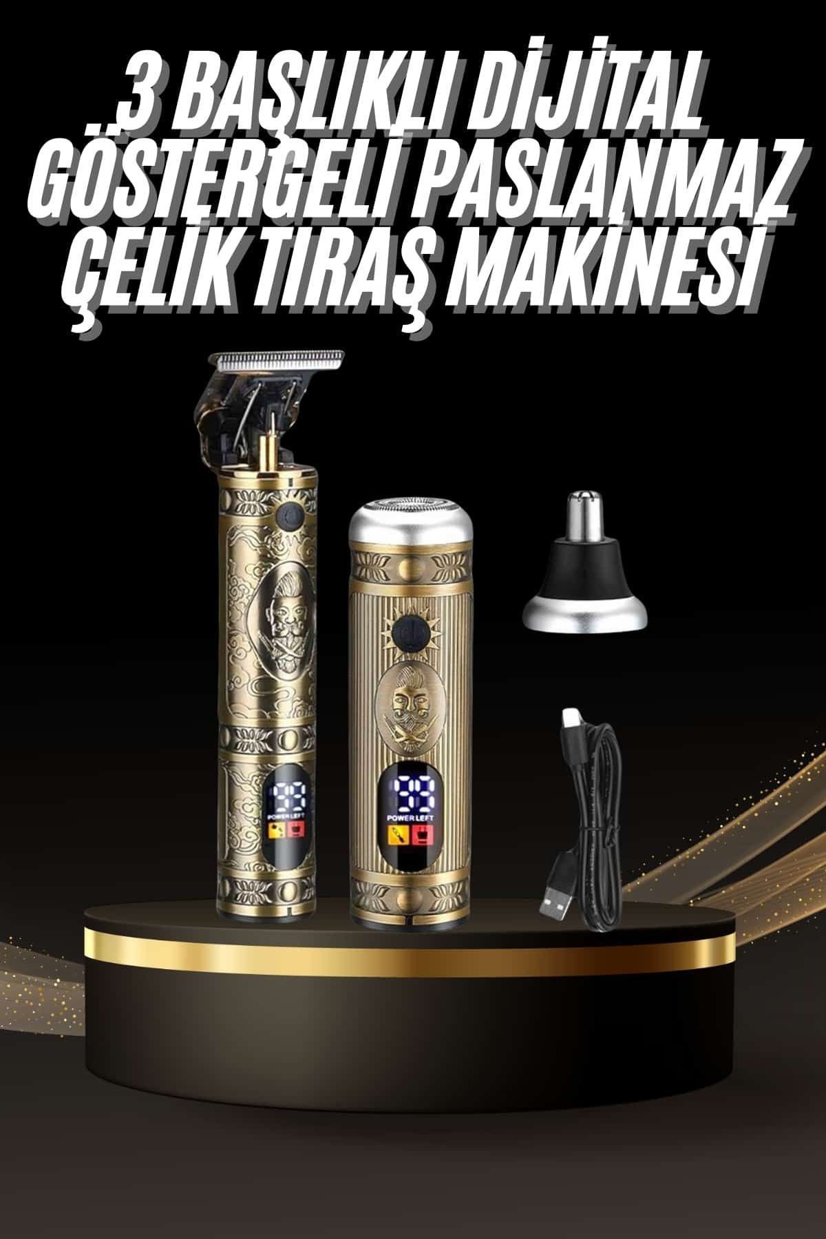 teknodayım Tıraş Makinesi Pro 3 Başlıklı Dijital Göstergeli Saç Sakal Kulak ve Burun