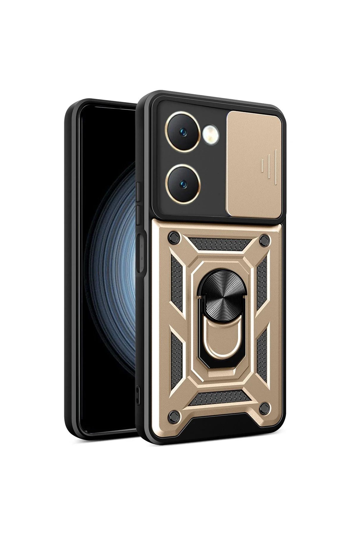 NewFace Vivo Y18 Kılıf Pars Lens Yüzüklü Silikon - Gold YNSMR