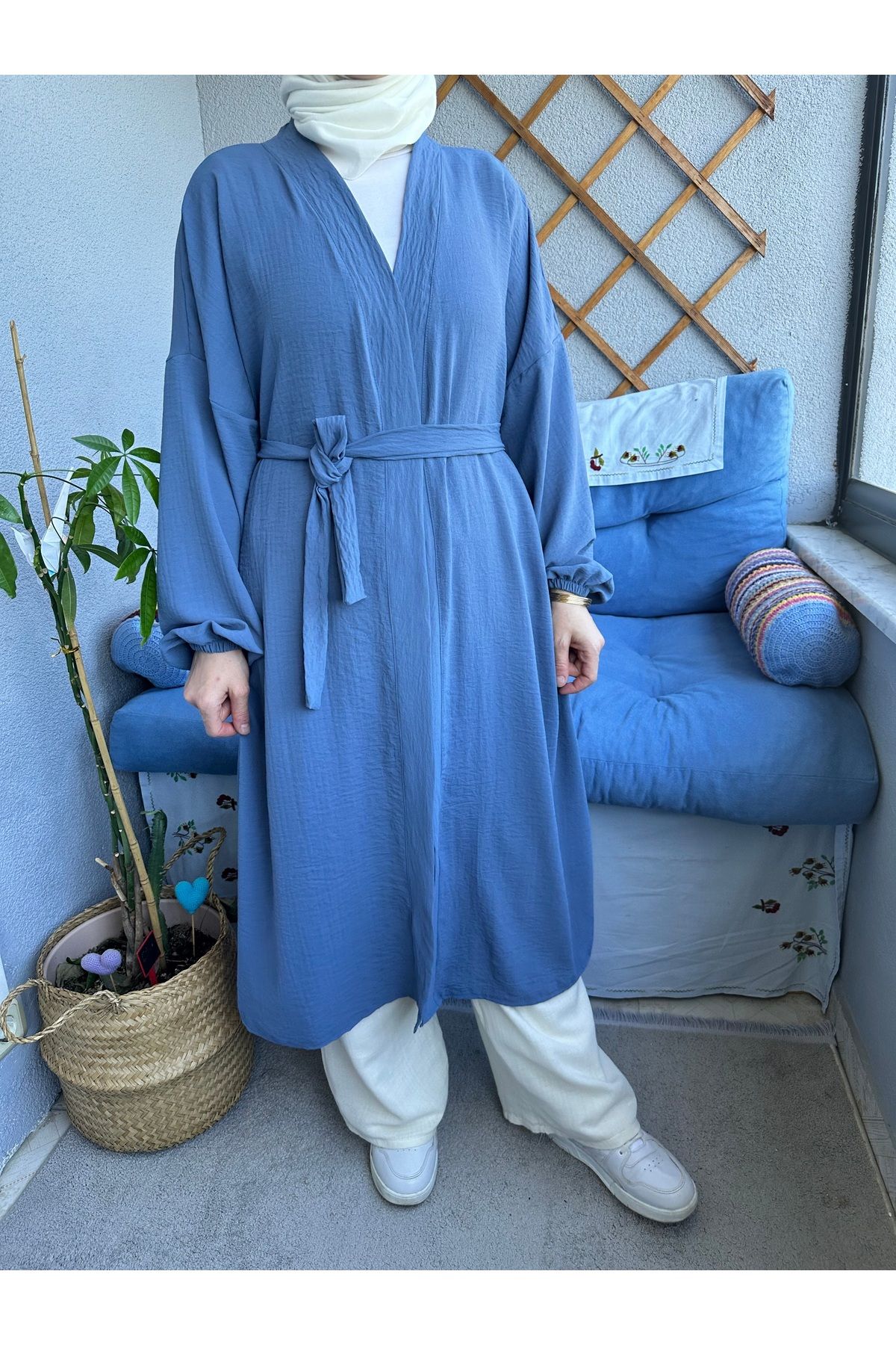 BEHA COLLECTION Yazlık Aerobin Kumaş Kemerli Kimono