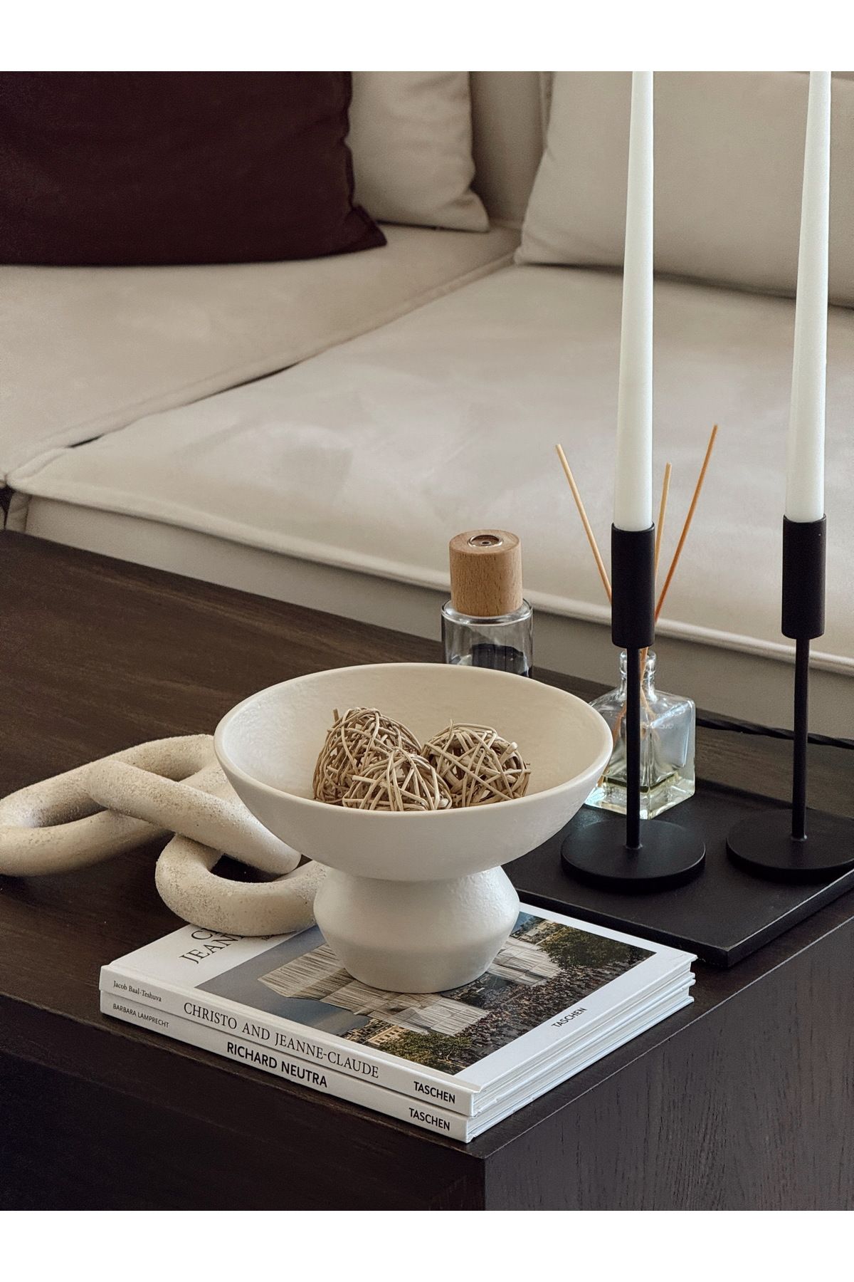 AYSA HOME DECOR Seramik Bej Dekoratif Tabak Kase,Anahtarlık