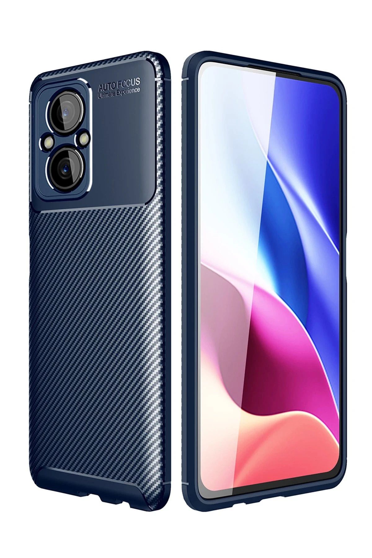 NewFace Xiaomi Poco M5 Kılıf Auto Focus Karbon Kapak - Lacivert NRMSA