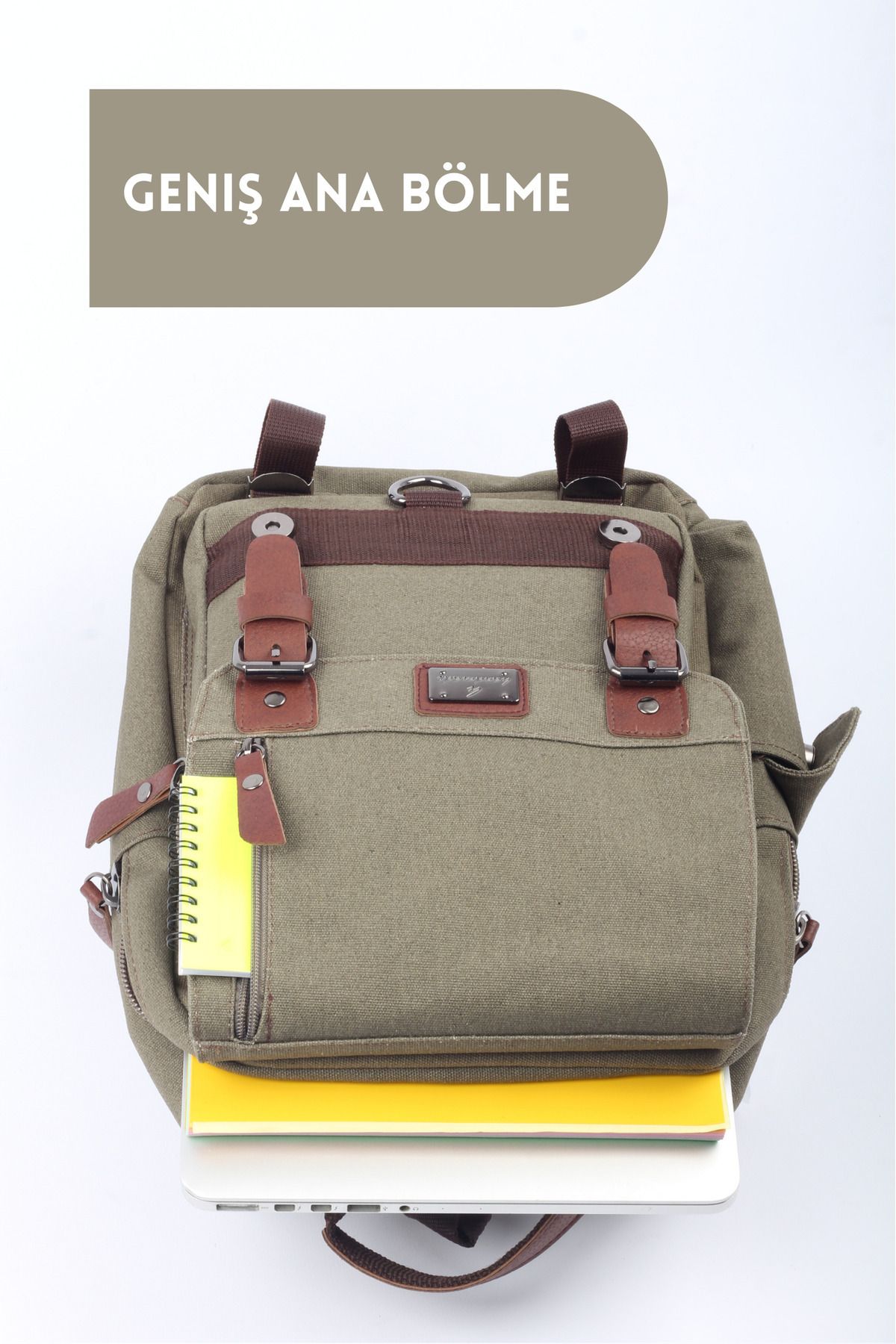Lubros-Functional Leather Detailed Canvas Backpack Large Volume, Stylish and Unisex Design 6