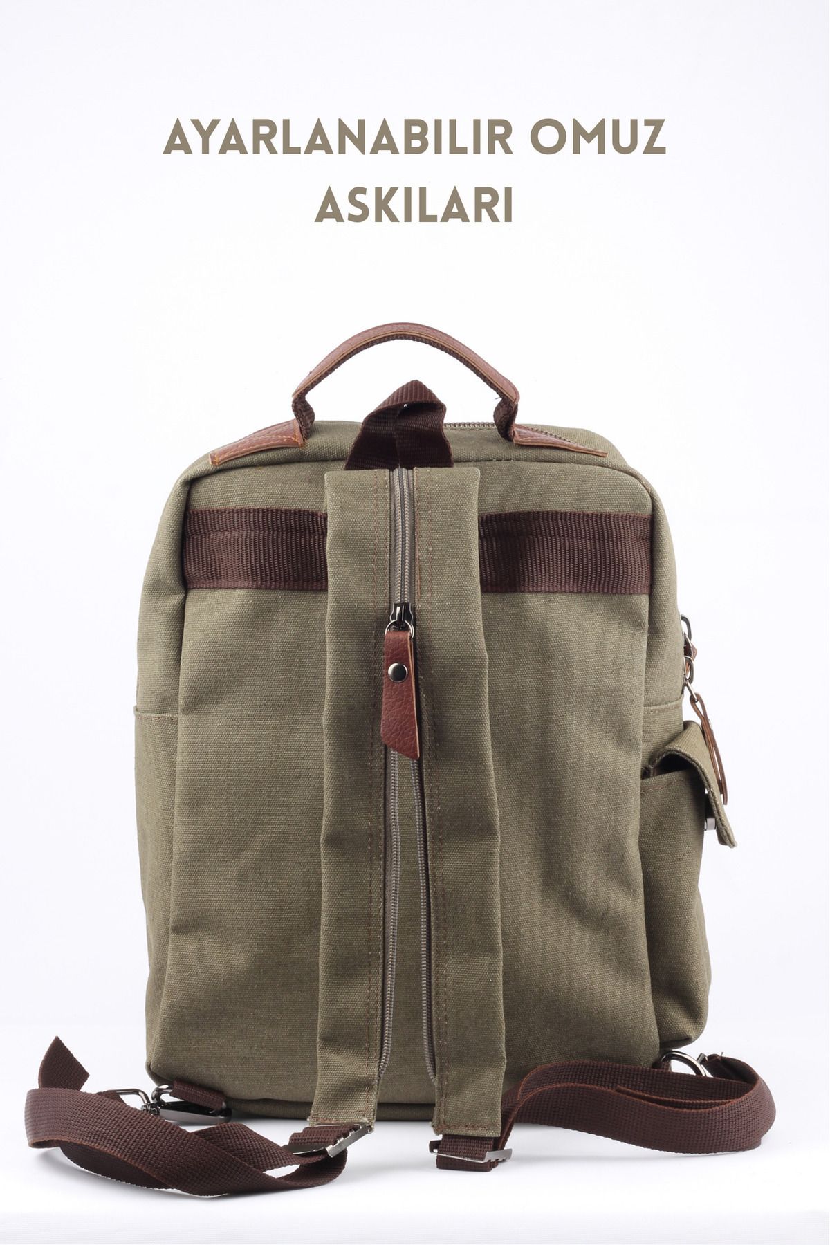 Lubros-Functional Leather Detailed Canvas Backpack Large Volume, Stylish and Unisex Design 5