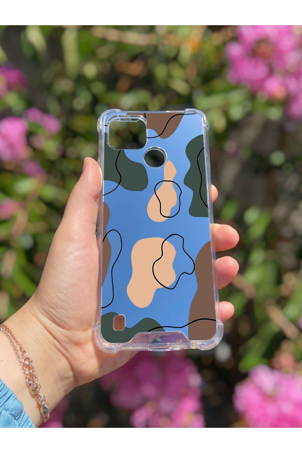 blueb Realme C21 Uyumlu Aynalı Renkli Dalga Desenli Darbe Kamera Korumalı Silikon Telefon Kılıfı