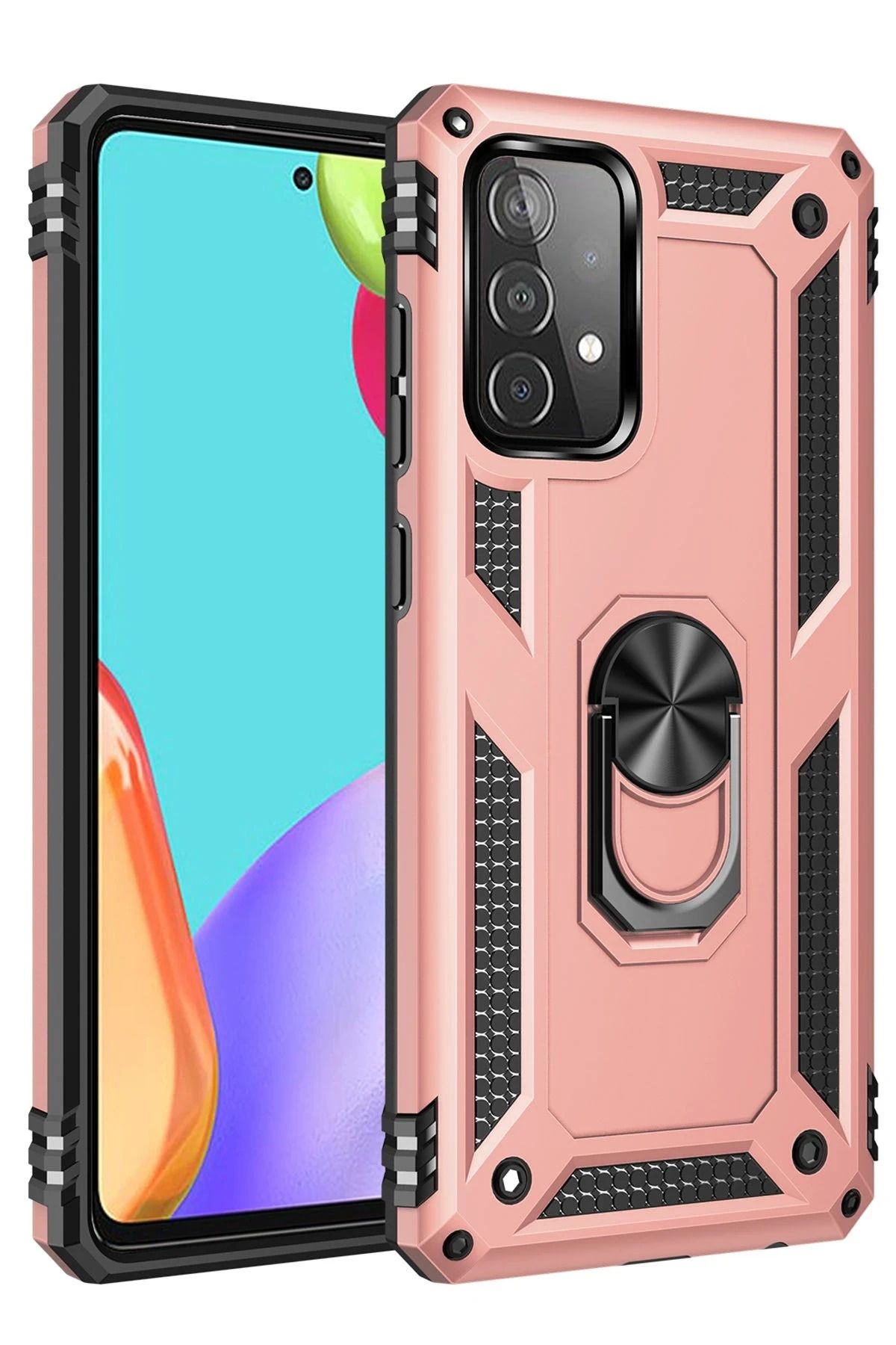 NewFace Samsung Galaxy A32 Kılıf Sofya Yüzüklü Silikon Kapak - Rose NRMSA