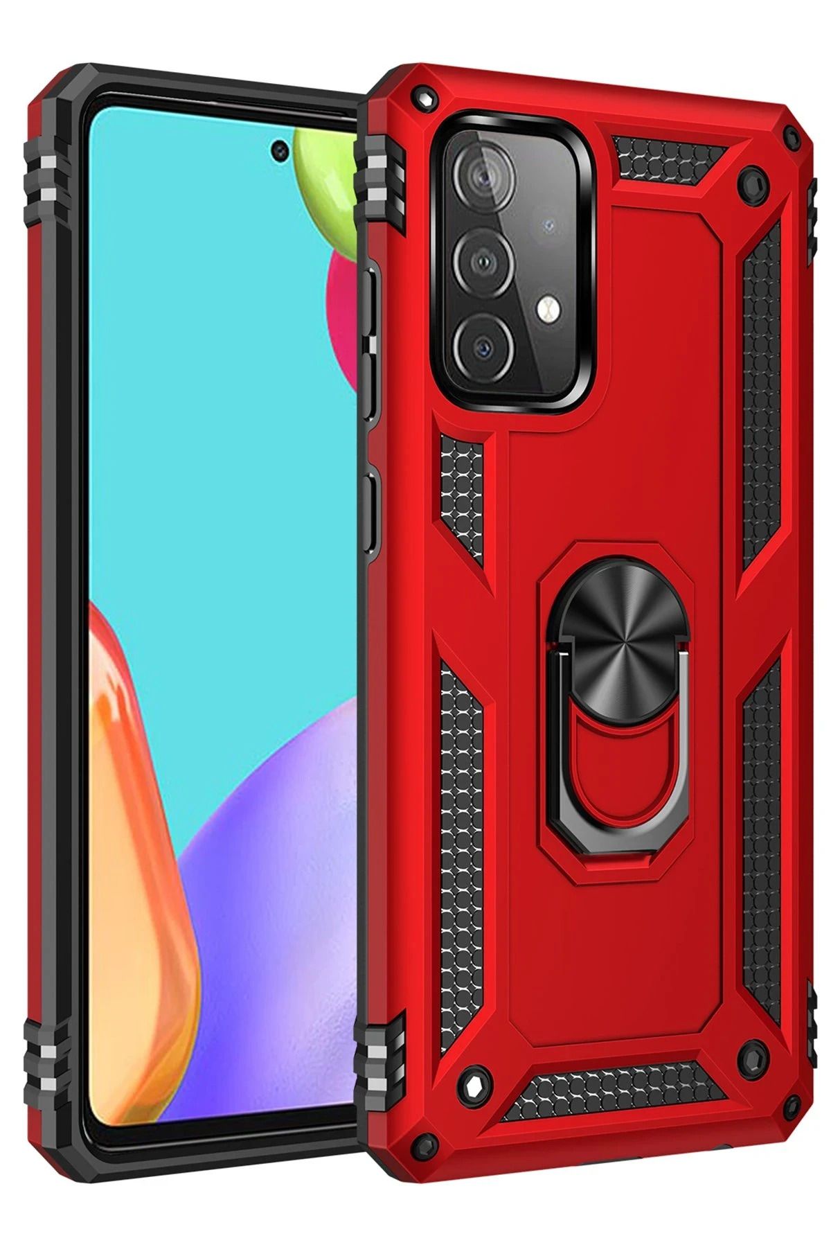 NewFace Samsung Galaxy A52 Kılıf Sofya Yüzüklü Silikon Kapak - Kırmızı NRMSA