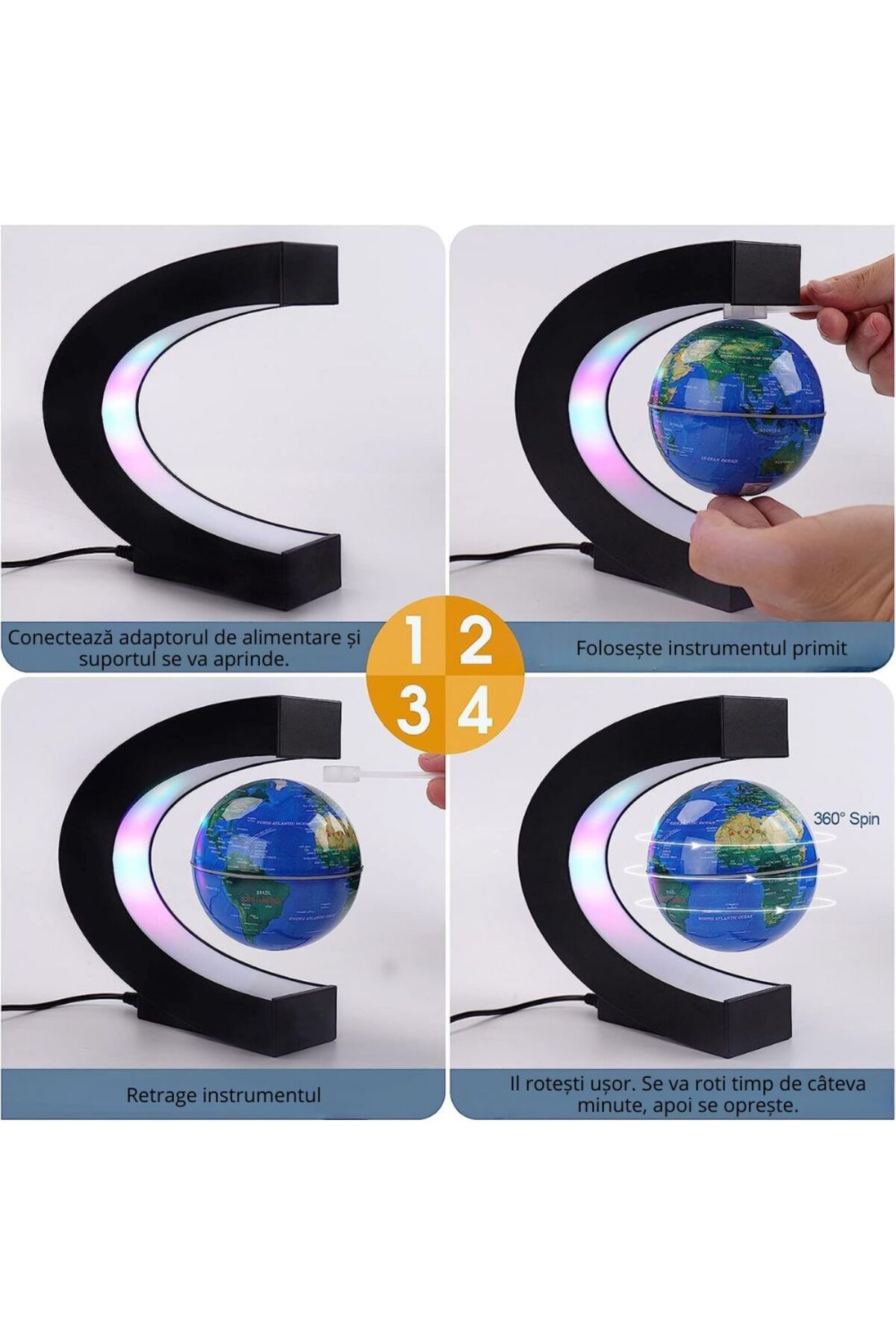 OEM-Magnetic floating globe, with LED illumination, C-Shape, BLUE, levitating 8