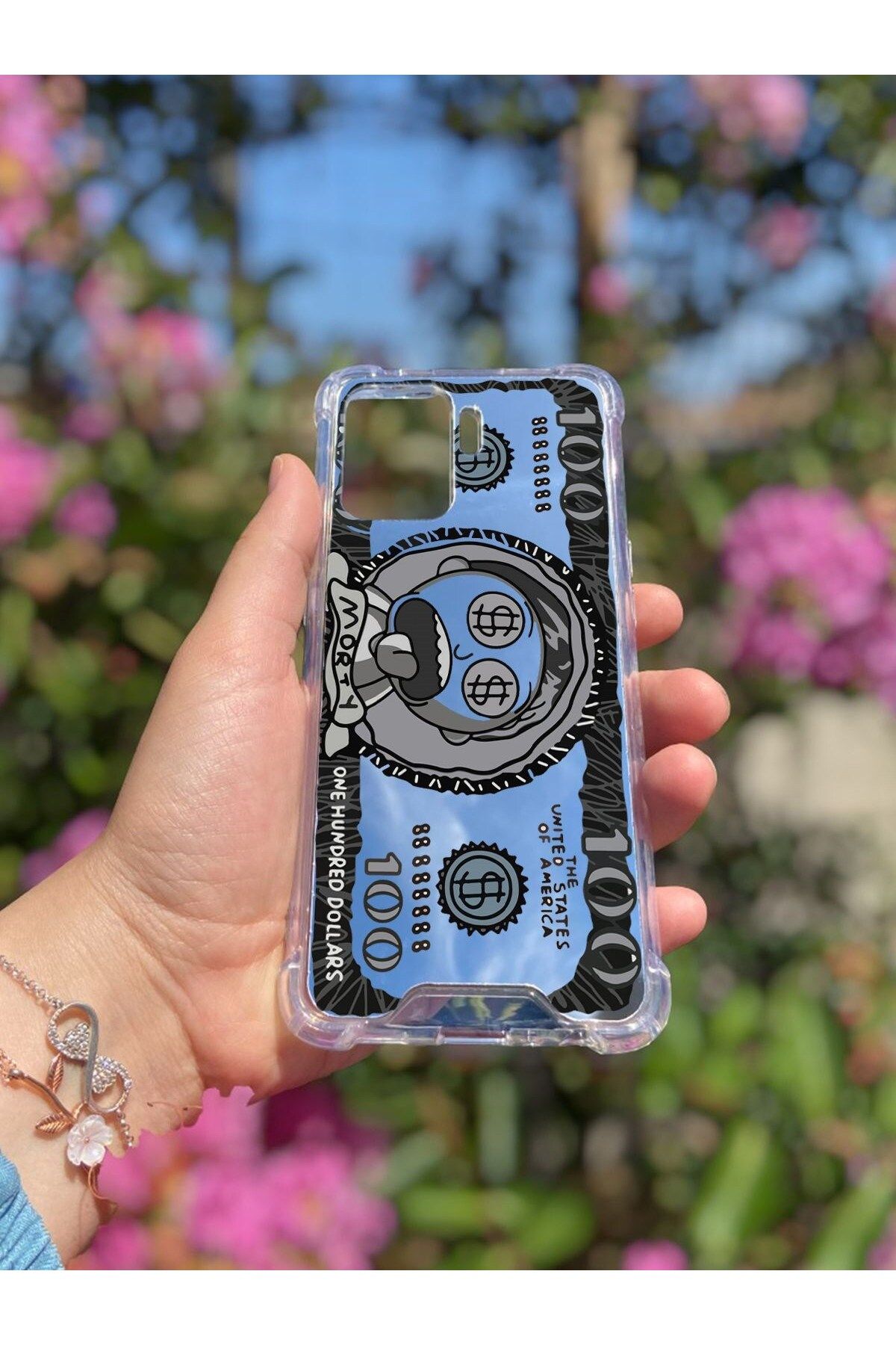 blueb Oppo Reno 5 Lite Uyumlu Aynalı Dollars Desenli Darbe Kamera Korumalı Silikon Telefon Kılıfı