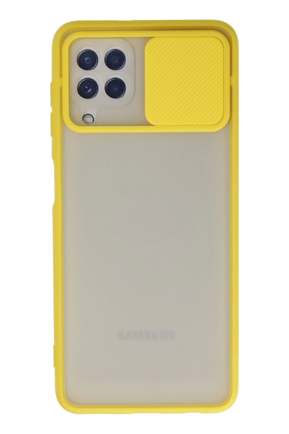 NewFace Samsung Galaxy A22 Kılıf Palm Buzlu Kamera Sürgülü Silikon - Sarı YNSMR