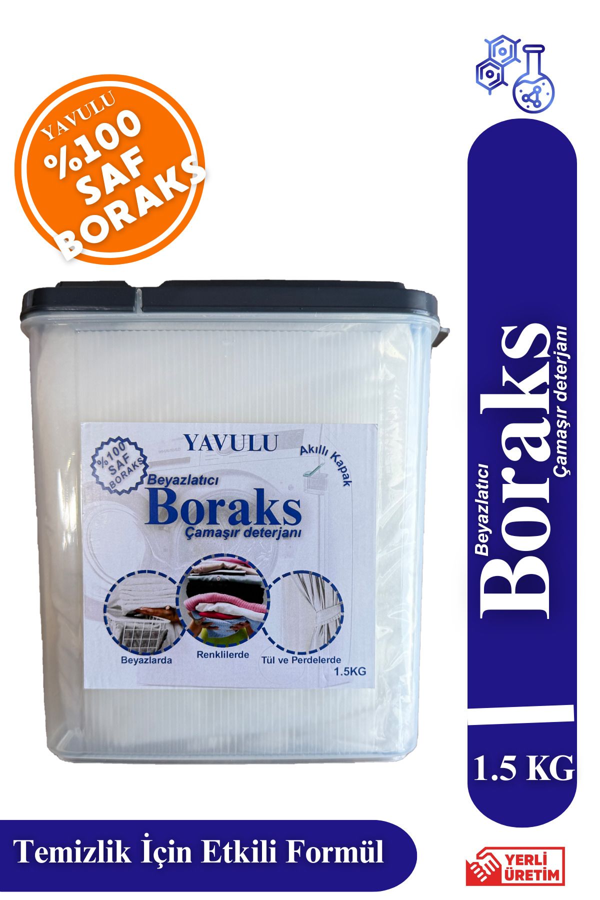 yavulu Boraks Çamaşır Deterjanı (%100 Saf Boraks) Beyazlatıcı Boraks 1500g-1.5kg Büyük Boy