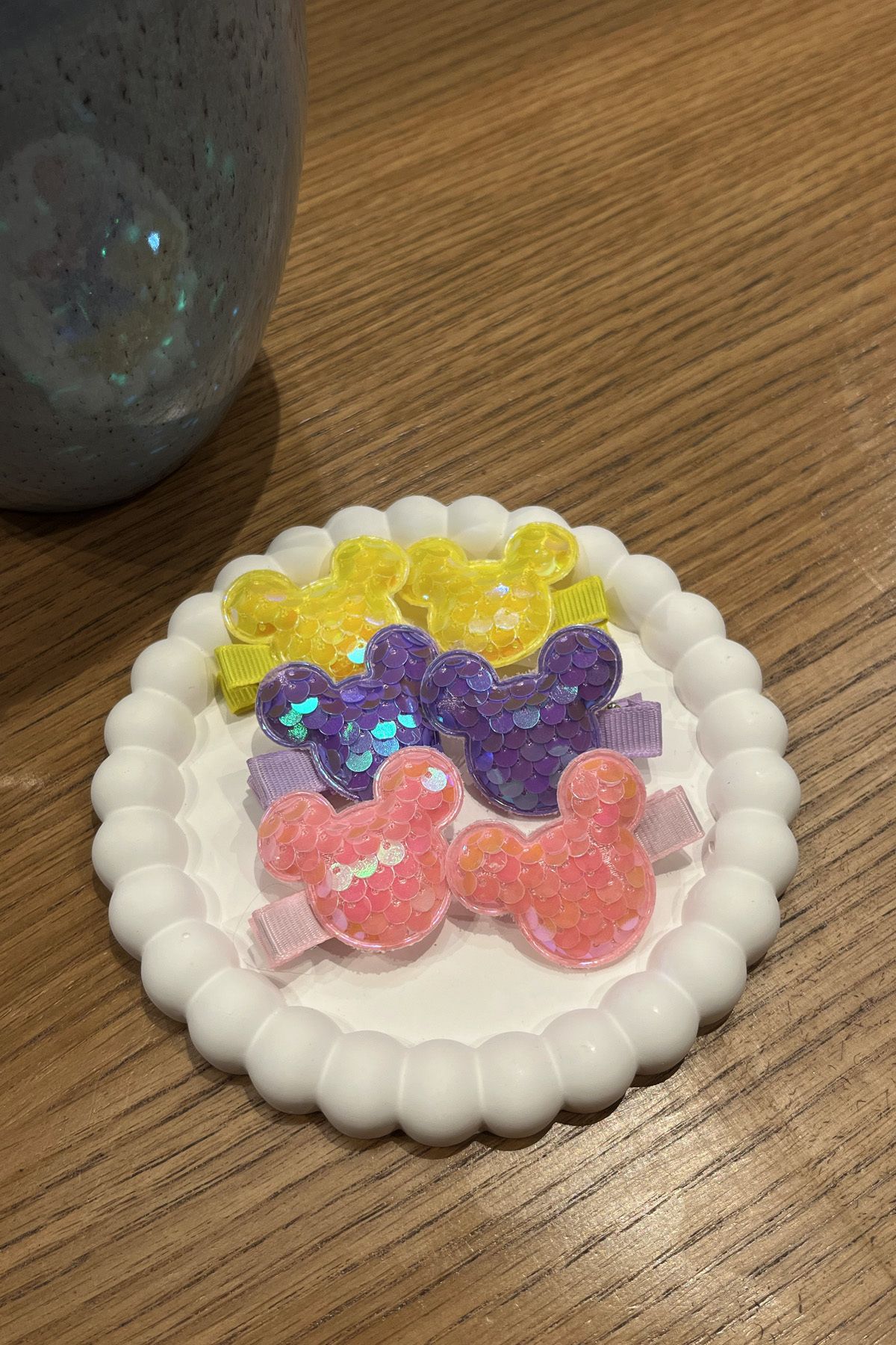 bao 6 Adet Sarı Mor Pembe Renk Mickey Mouse Kız Çocuk Ördek Gagası Saç Tokası