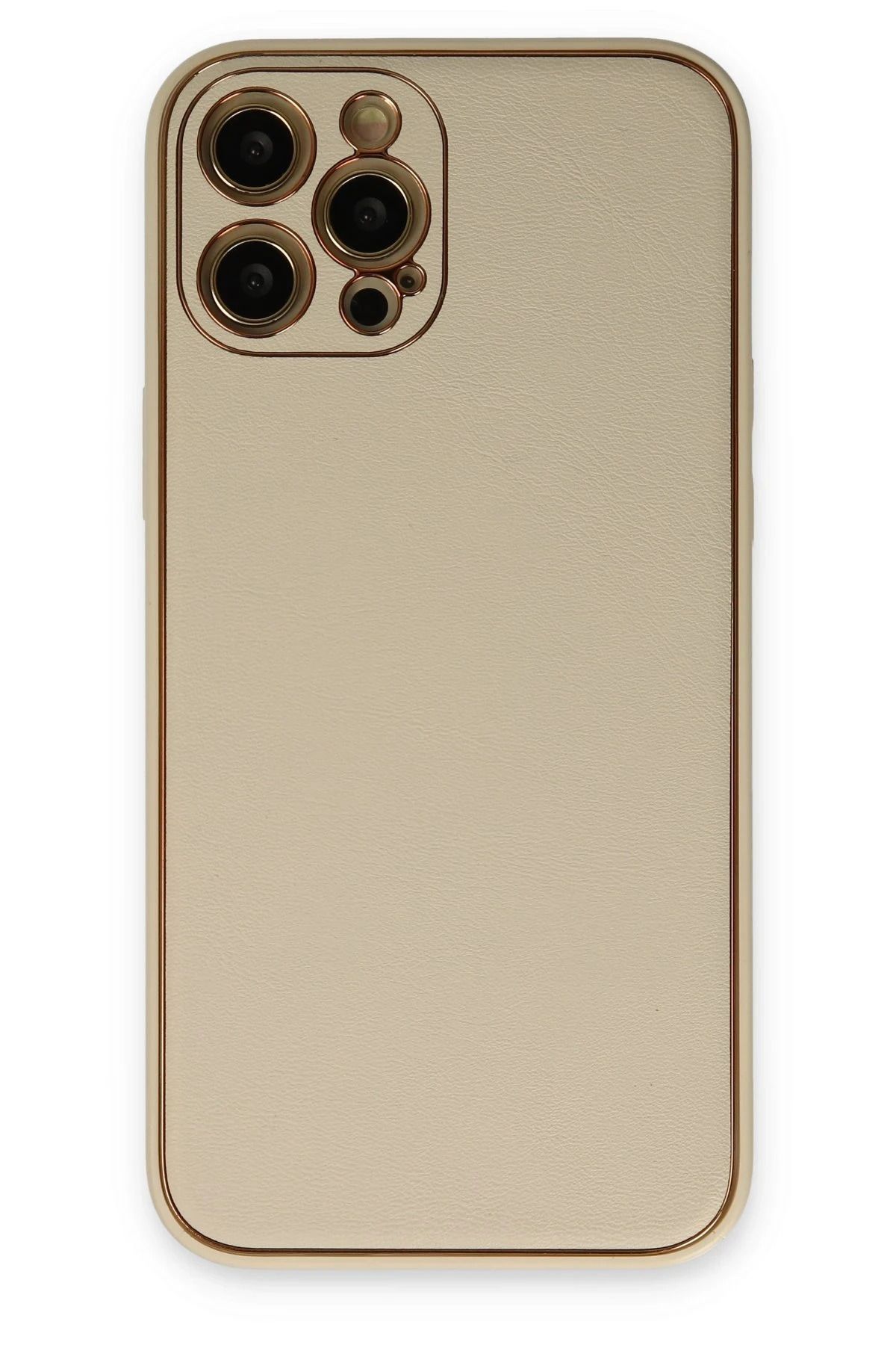NewFace iPhone 12 Pro Kılıf Coco Deri Silikon Kapak - Gold HNZRN