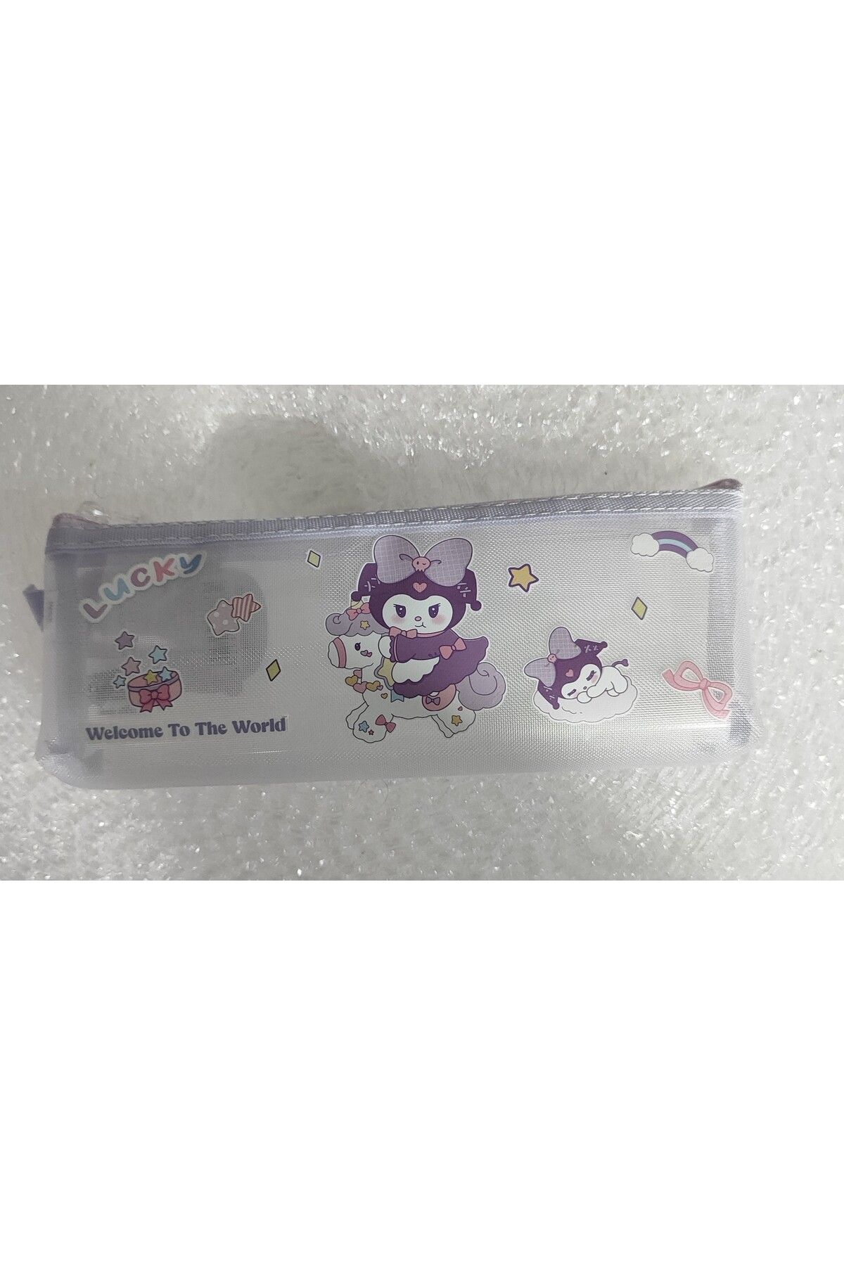 ada çanta kırtasiye Kuromi figürlü Şeffaf Fileli kalem çantası içten korumalı (21cm*6cm)
