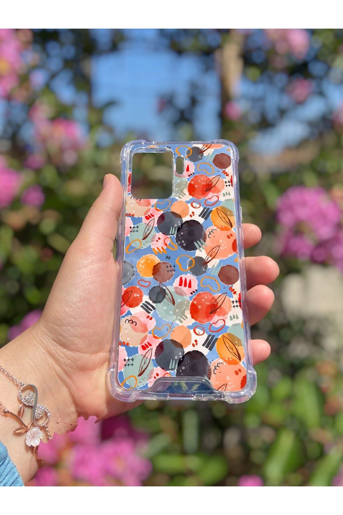 blueb Oppo Reno 5 Lite Uyumlu Aynalı Renkli Daire Desenli Darbe Kamera Korumalı Silikon Telefon Kılıfı