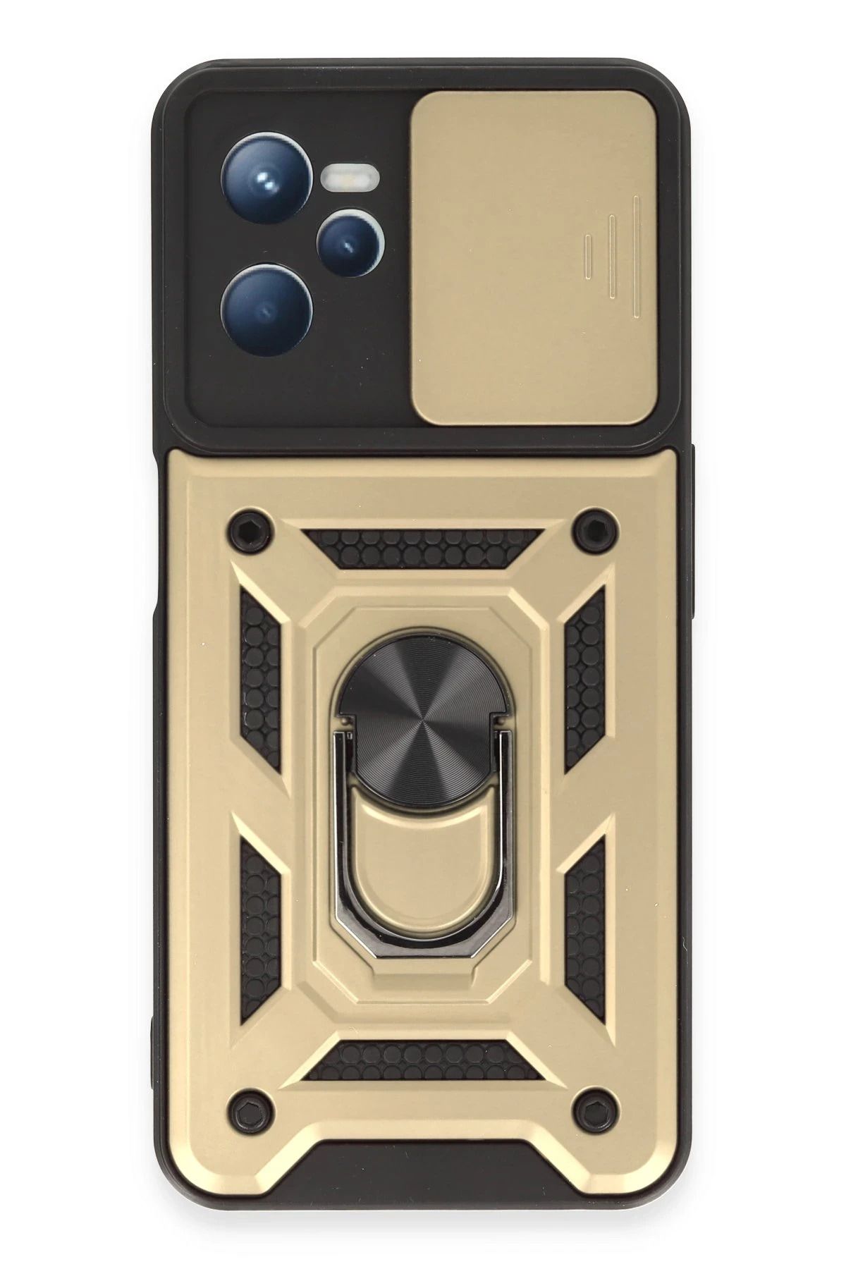 NewFace Realme C35 Kılıf Pars Lens Yüzüklü Silikon - Gold INSLM