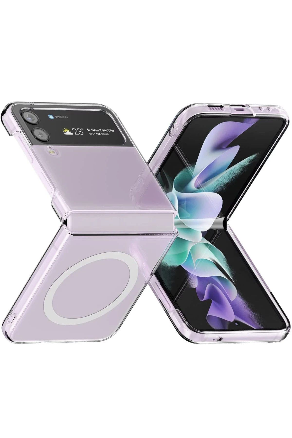 NewFace Galaxy Z Flip 4 Uyumlu Kılıf Magneticsafe Şeffaf Silikon - Şeffaf HNZRN