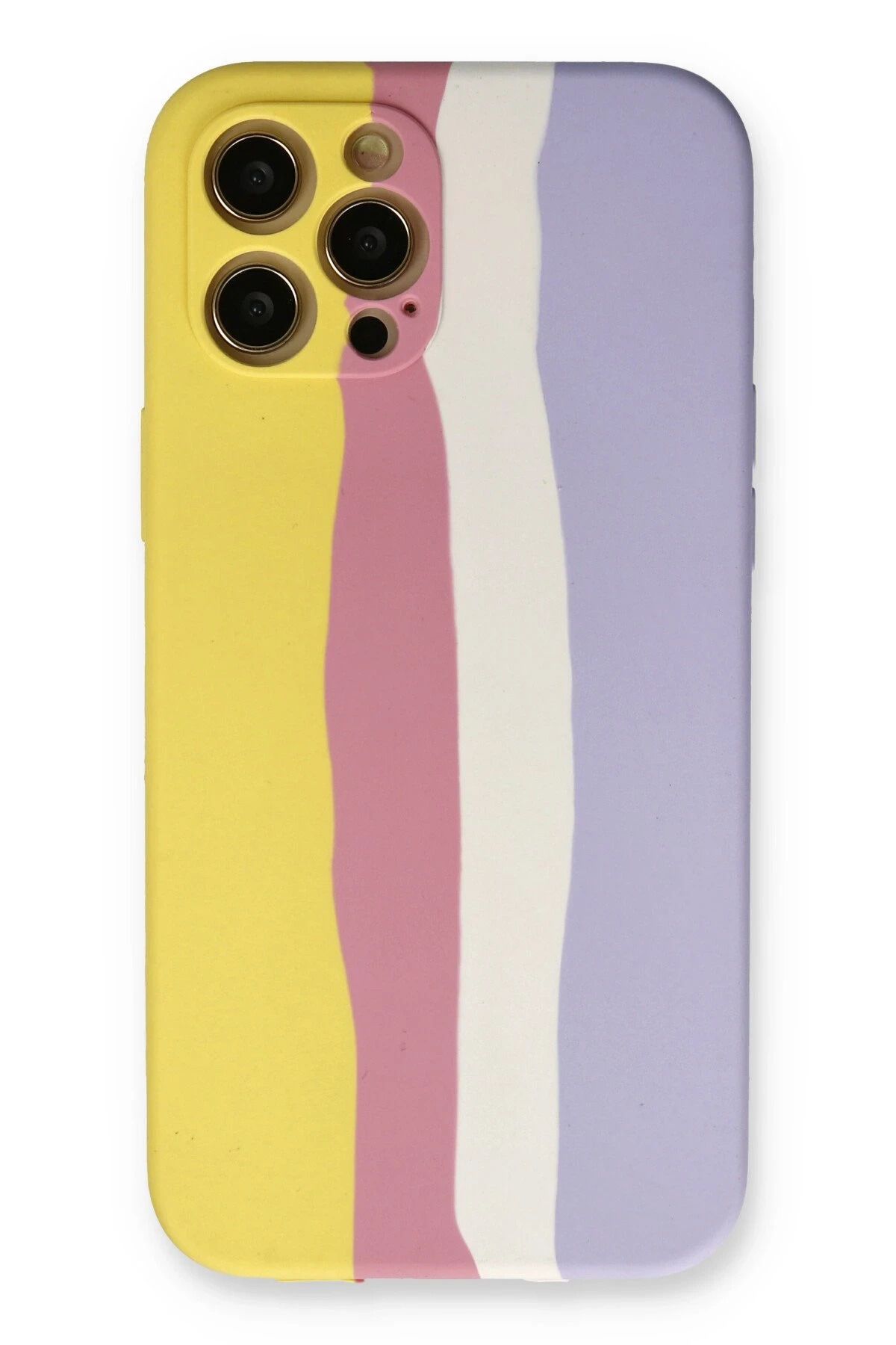 NewFace iPhone 12 Pro Max Kılıf Ebruli Lansman Silikon - Sarı-Mavi LZWDR
