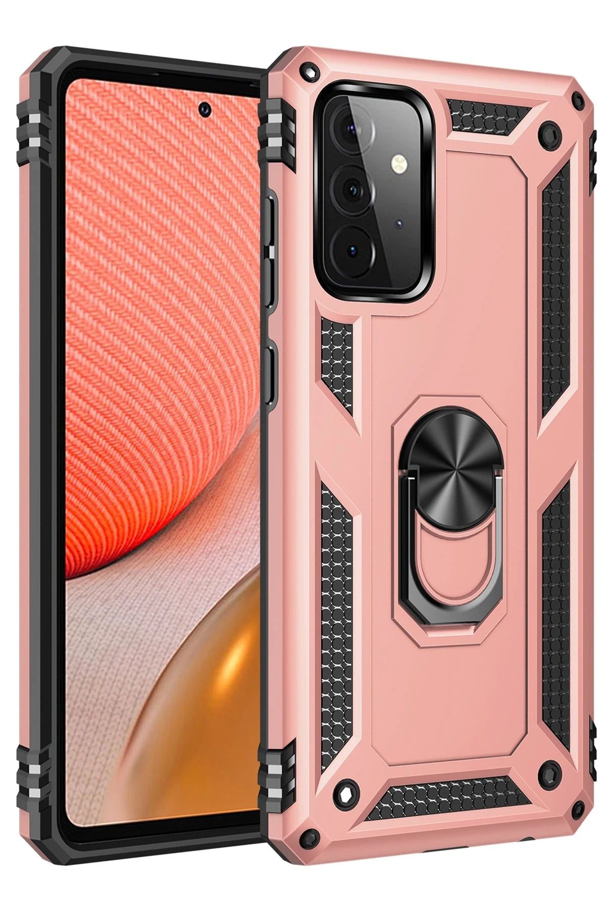 NewFace Samsung Galaxy A72 Kılıf Sofya Yüzüklü Silikon Kapak - Rose FERRG