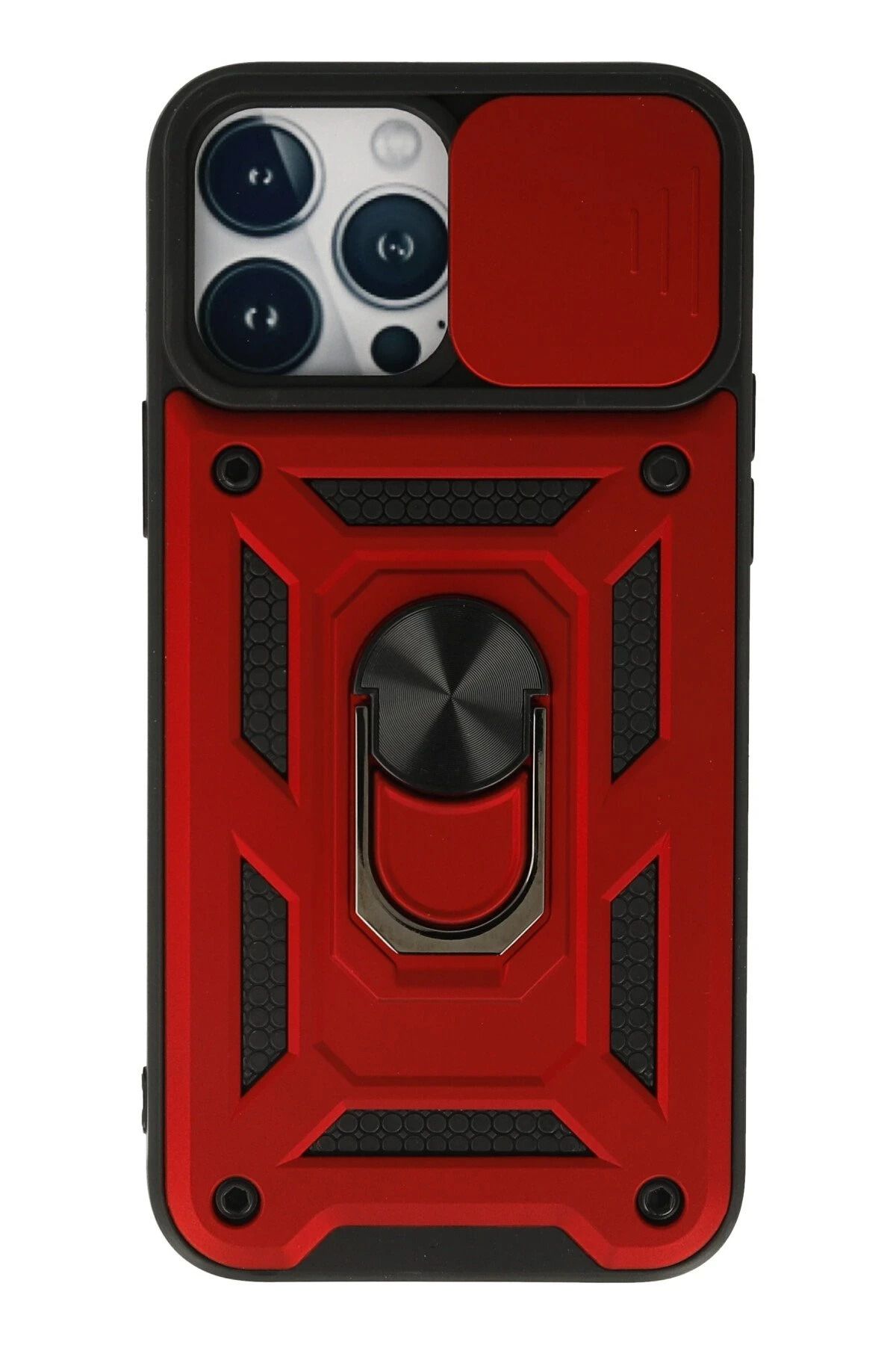 NewFace iPhone 13 Pro Max Kılıf Pars Lens Yüzüklü Silikon - Kırmızı FERRG