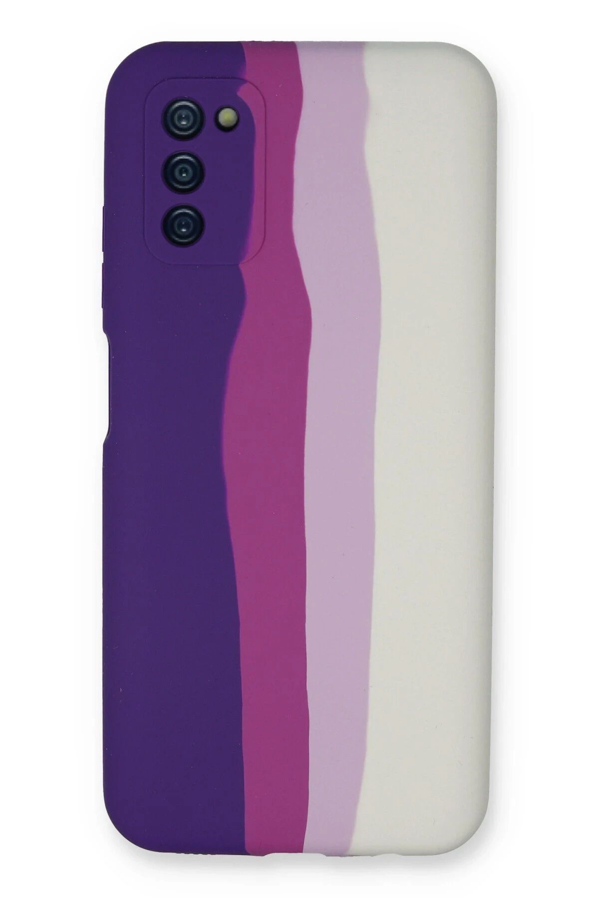 NewFace Samsung Galaxy A03S Kılıf Ebruli Lansman Silikon - Mor-Beyaz JOJUA