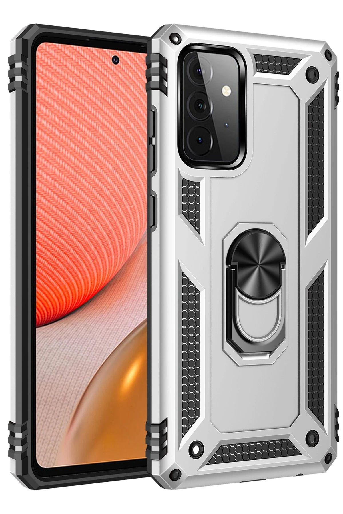 NewFace Samsung Galaxy A72 Kılıf Sofya Yüzüklü Silikon Kapak - Gümüş FERRG
