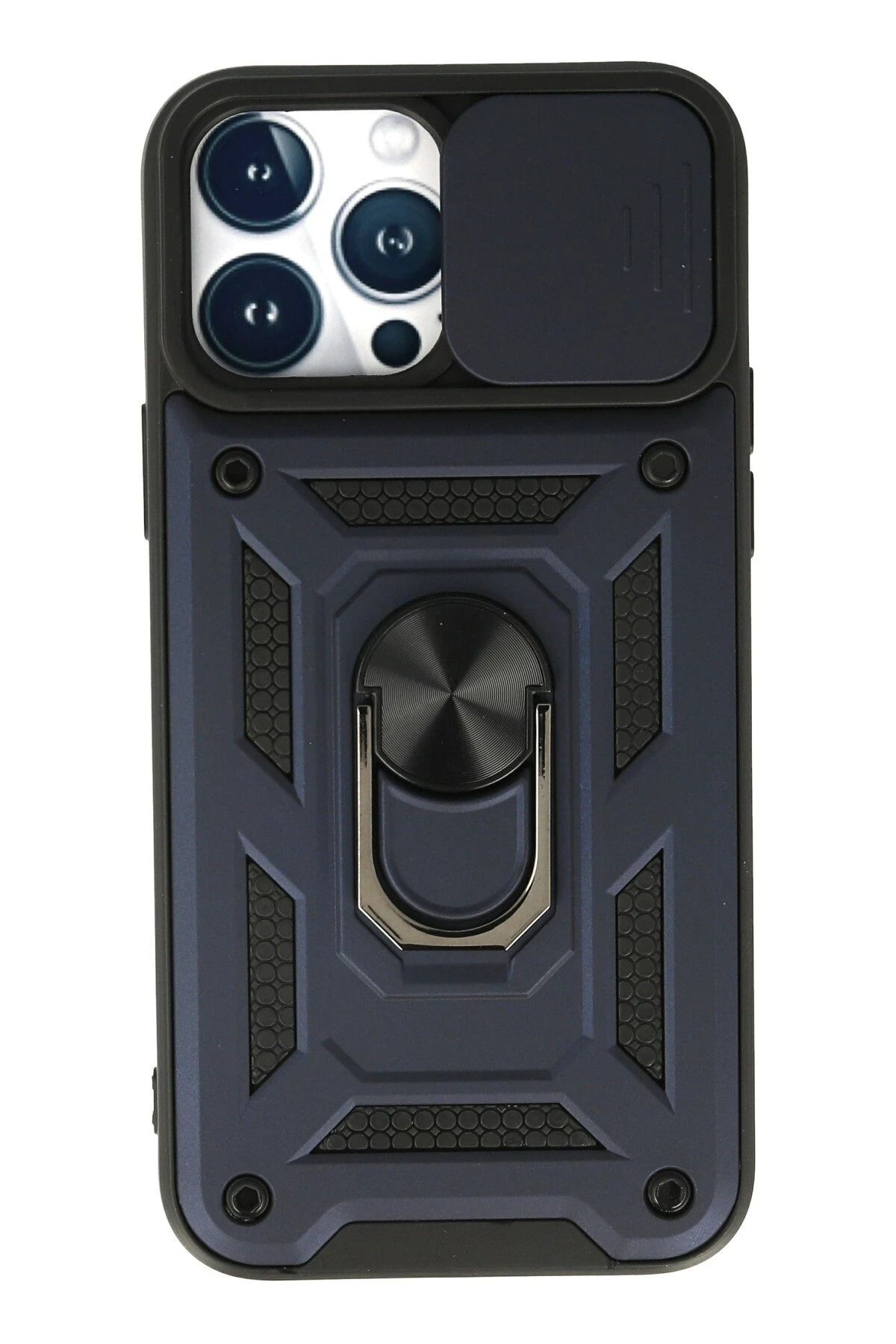NewFace iPhone 13 Pro Kılıf Pars Lens Yüzüklü Silikon - Lacivert NRMSA
