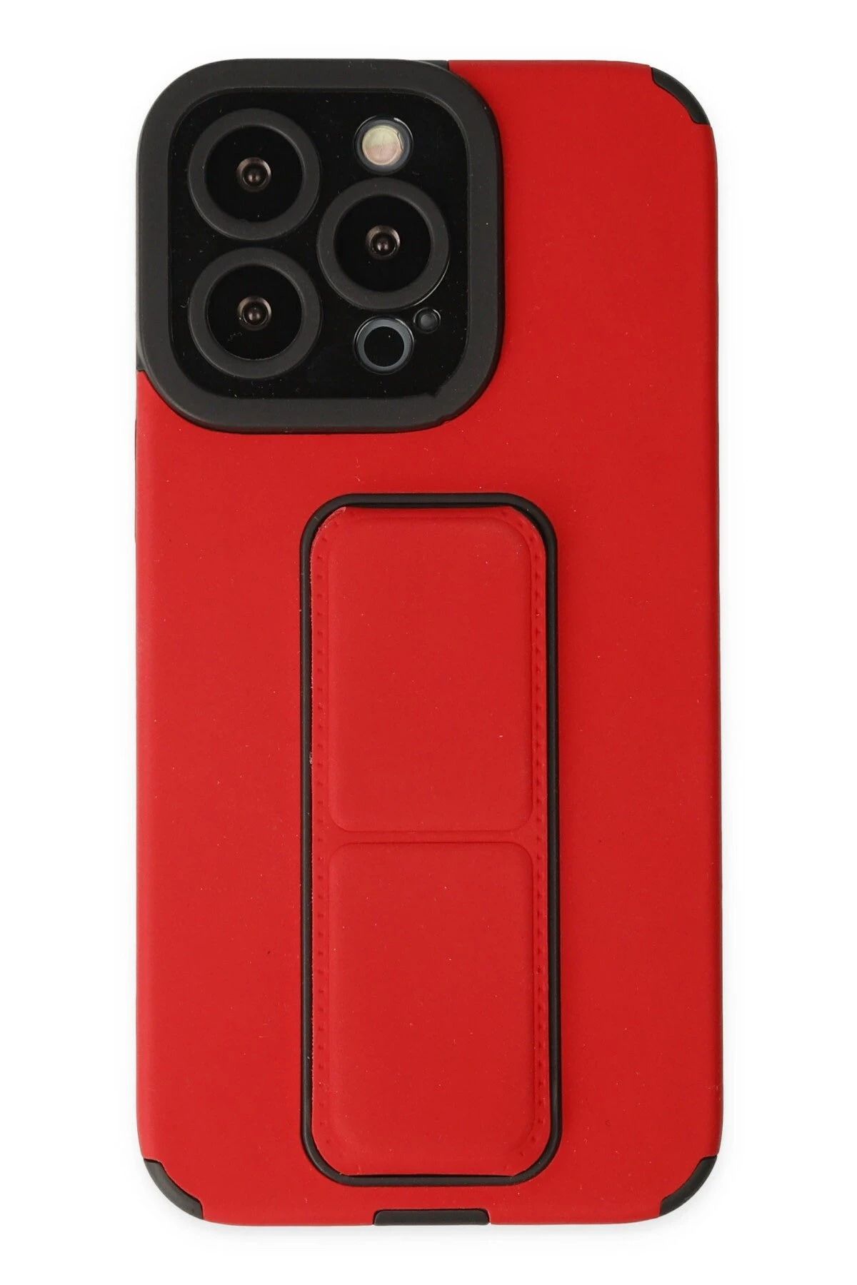 NewFace iPhone 13 Pro Max Kılıf Mega Standlı Silikon - Kırmızı NRMSA