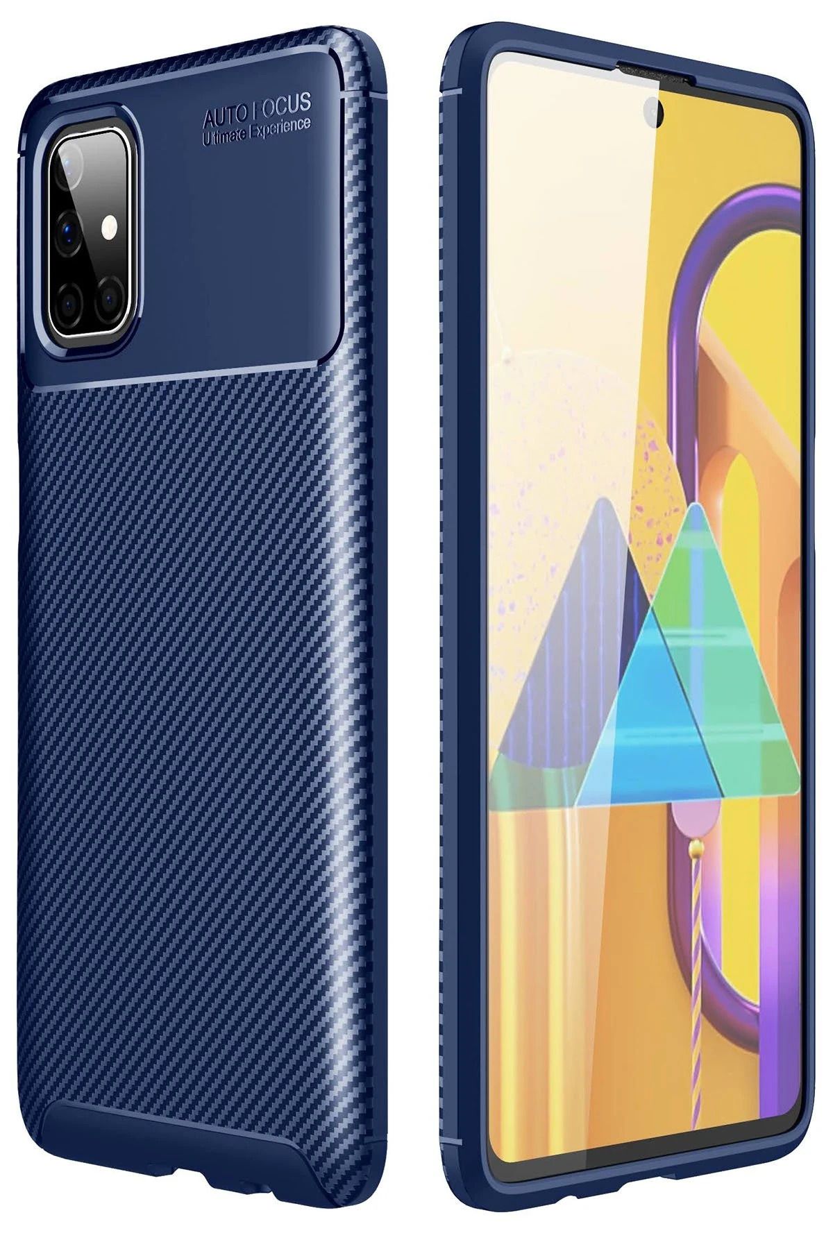 NewFace Samsung Galaxy M51 Kılıf Auto Focus Karbon Kapak - Lacivert INSLM