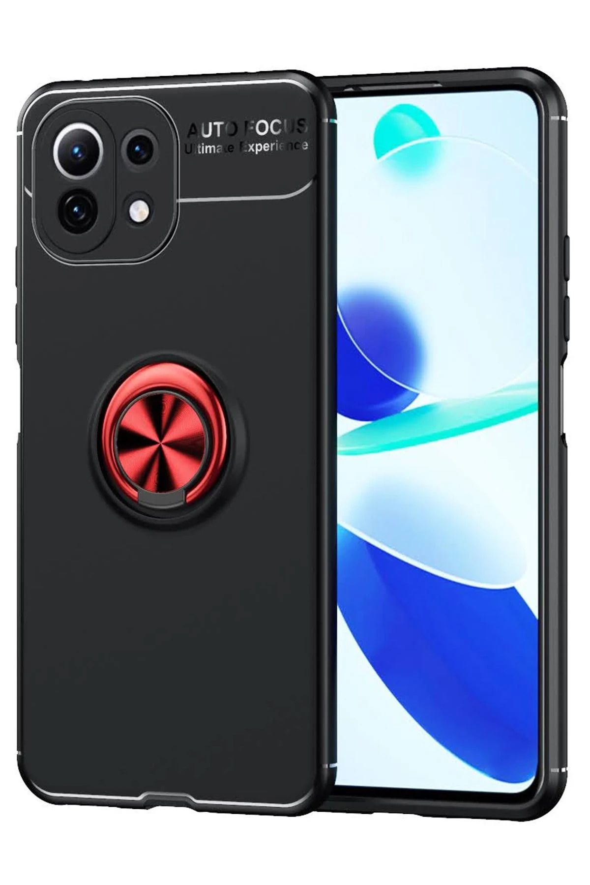 NewFace Xiaomi Mİ 11 Lite Kılıf Range Yüzüklü Silikon - Siyah-Kırmızı BSTMY