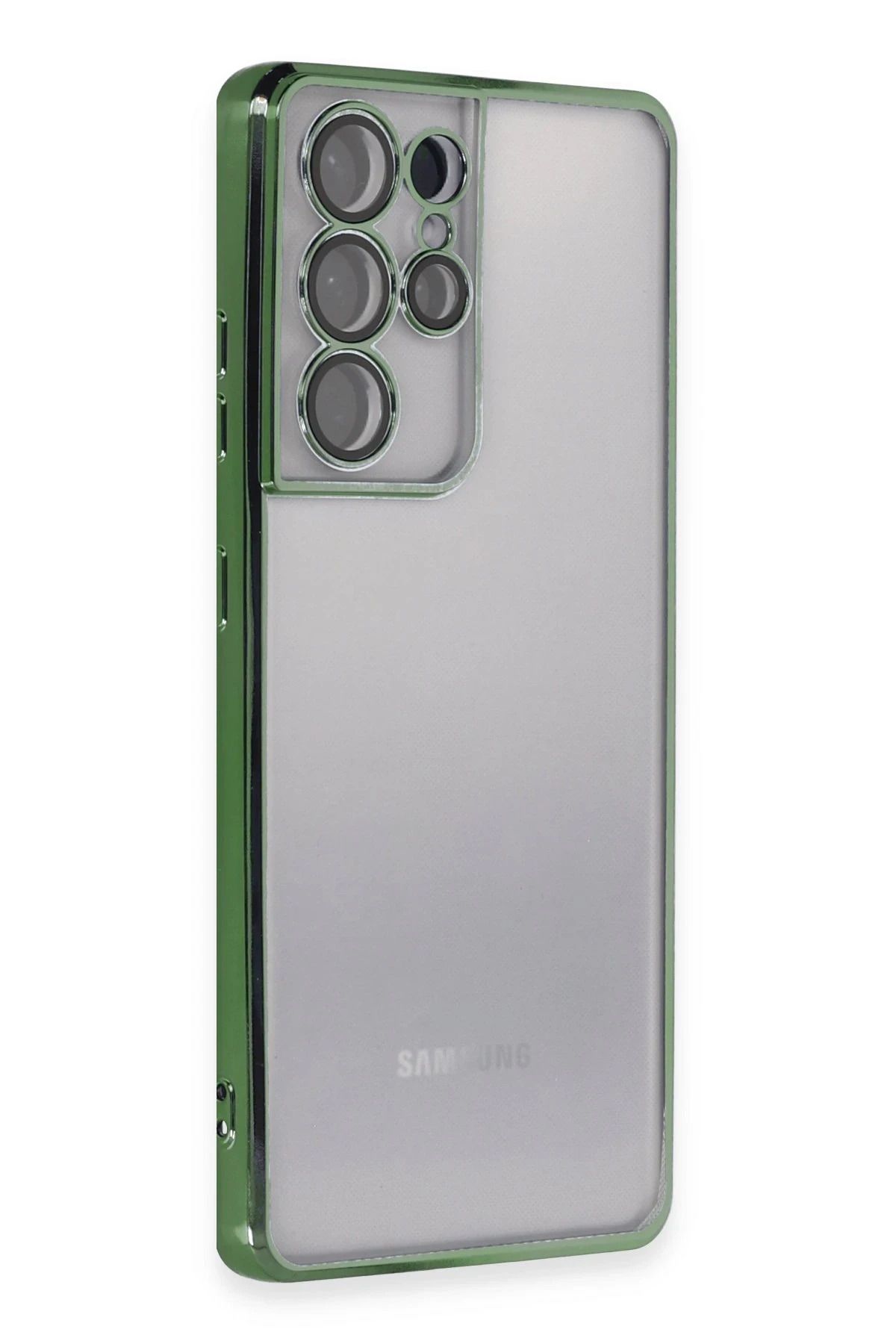 NewFace Samsung Galaxy S21 Ultra Kılıf Lensli Silikon - Yeşil JOJUA